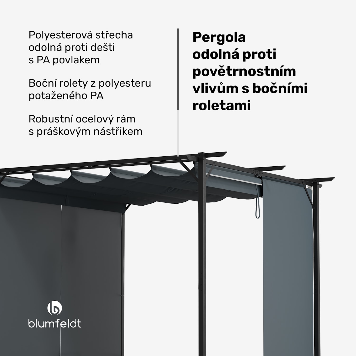 Pantheon Robust Pergola, 3x3 m práškově lakovaná ocel odolná vůči povětrnostním vlivům s bočními roletami 3 x 3 m | s bočními panely | Tmavě šedá