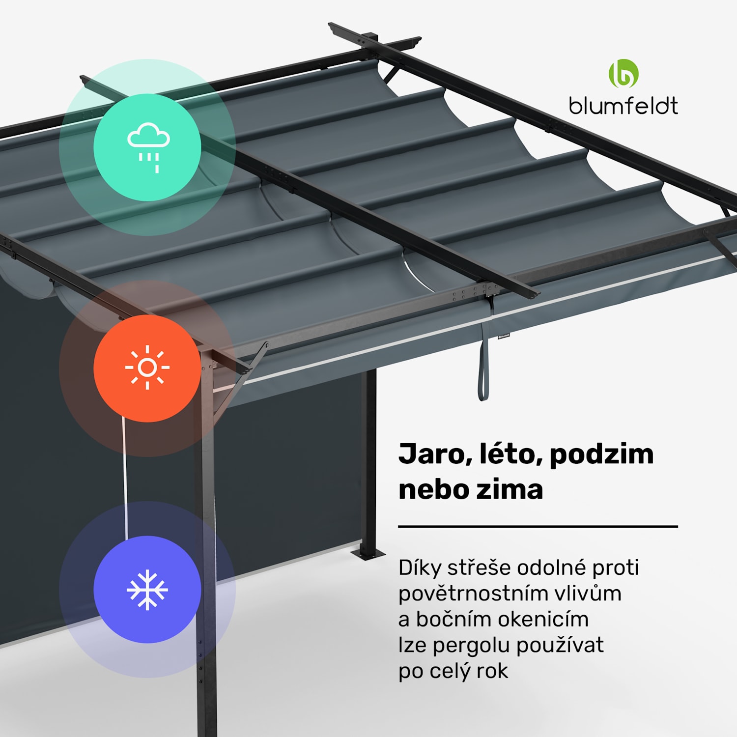 Pantheon Robust Pergola, 3x3 m práškově lakovaná ocel odolná vůči povětrnostním vlivům s bočními roletami 3 x 3 m | s bočními panely | Tmavě šedá
