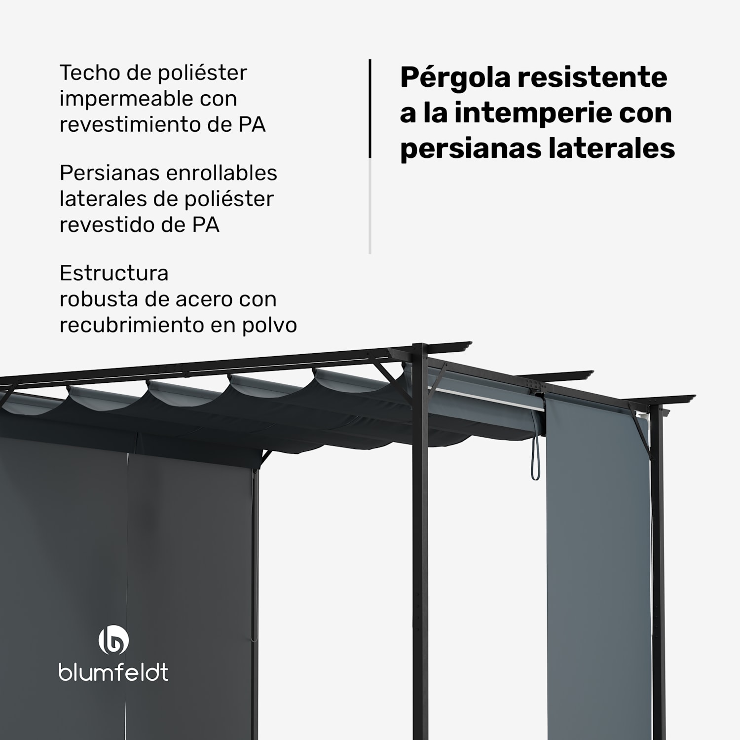 Pantheon Robust Pérgola 3×3 m Persianas laterales de acero con recubrimiento de polvo resistente a la intemperie 3 x 3 m | Con paredes laterales | Gris Oscuro