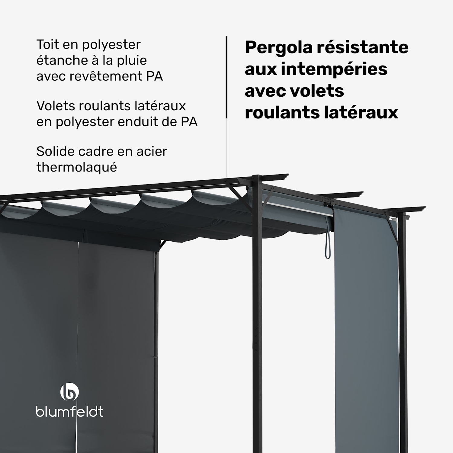 Blumfeldt Pantheon Robust Pergola 3x3 m résistante aux intempéries acier thermolaqué volets latéraux 3 x 3 m | Avec parois latérales | Gris Foncé