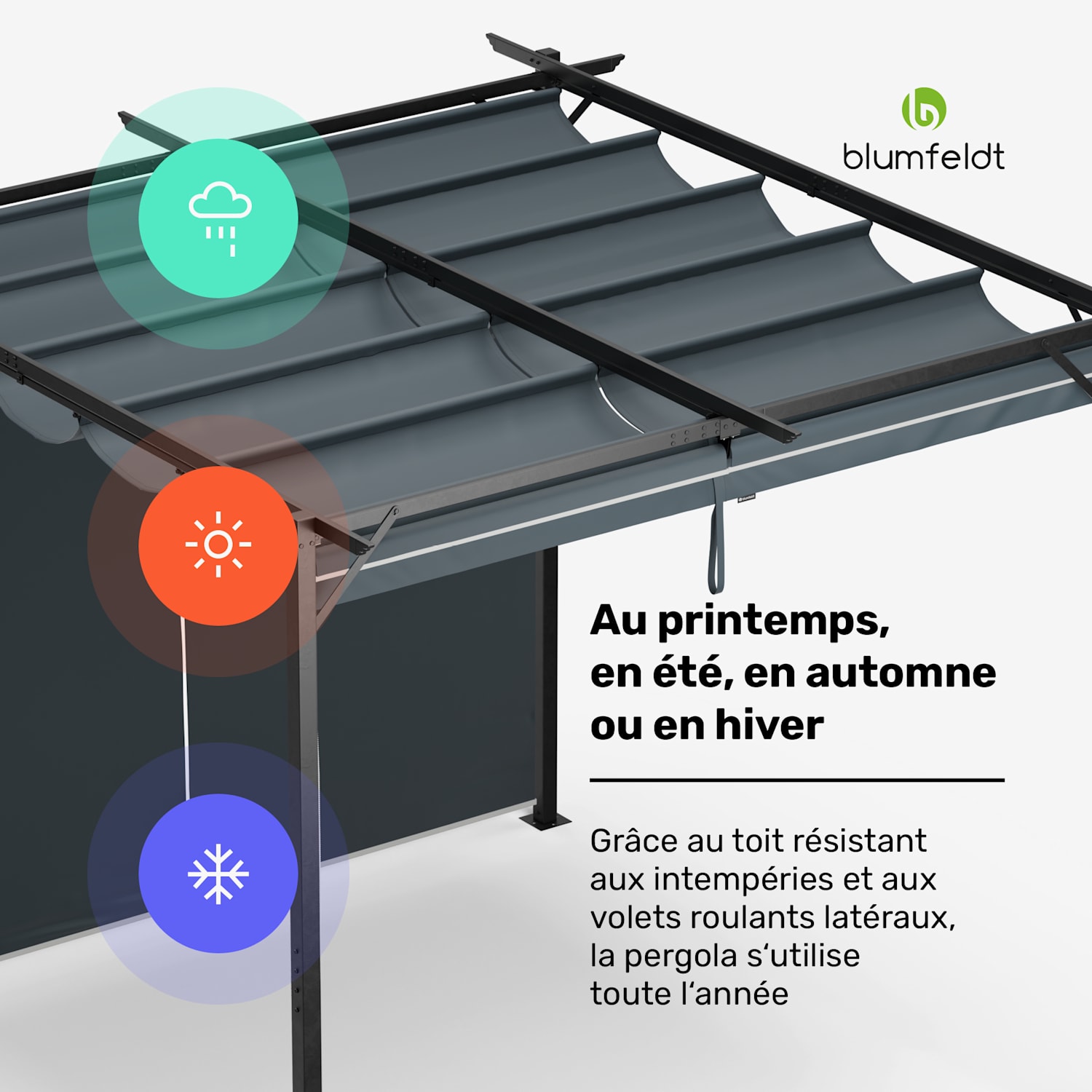 Blumfeldt Pantheon Robust Pergola 3x3 m résistante aux intempéries acier thermolaqué volets latéraux 3 x 3 m | Avec parois latérales | Gris Foncé