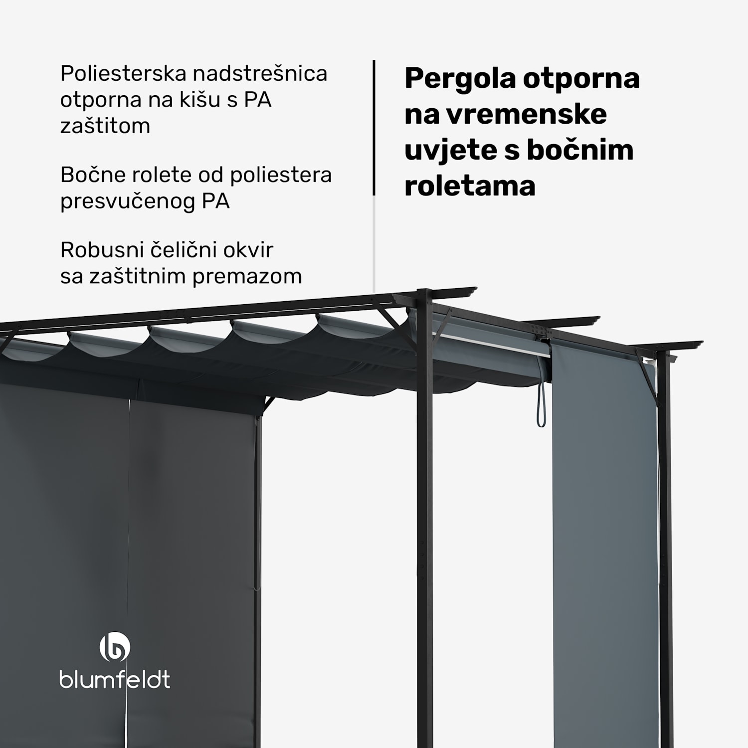 Pantheon Robust pergola 3 x 3 m čelik otporan na vremenske uvjete premazan zaštitnim lakiranjem s bočnim roletama 3 x 3 m | s bočnim stranicama | Tamno siva
