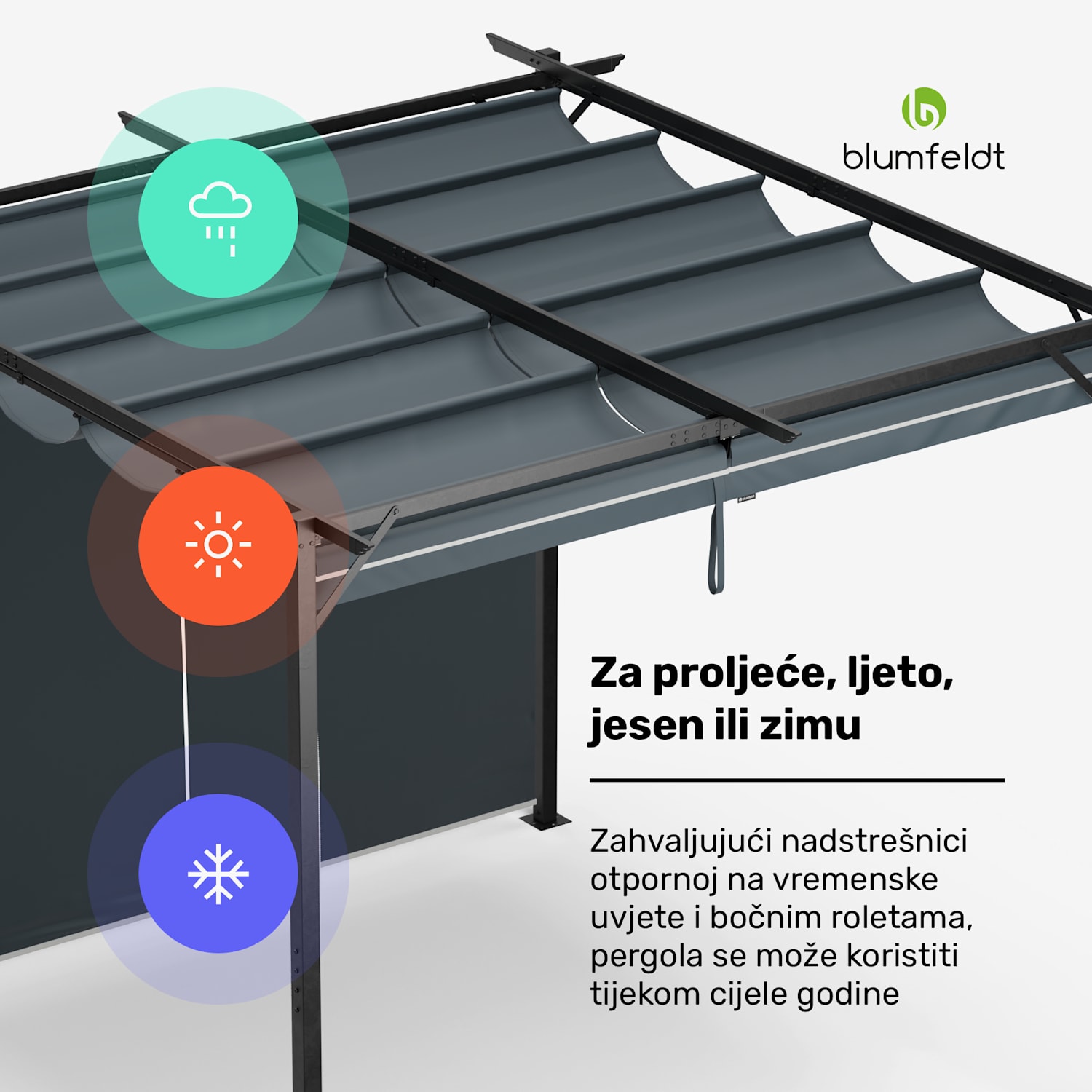 Pantheon Robust pergola 3 x 3 m čelik otporan na vremenske uvjete premazan zaštitnim lakiranjem s bočnim roletama 3 x 3 m | s bočnim stranicama | Tamno siva