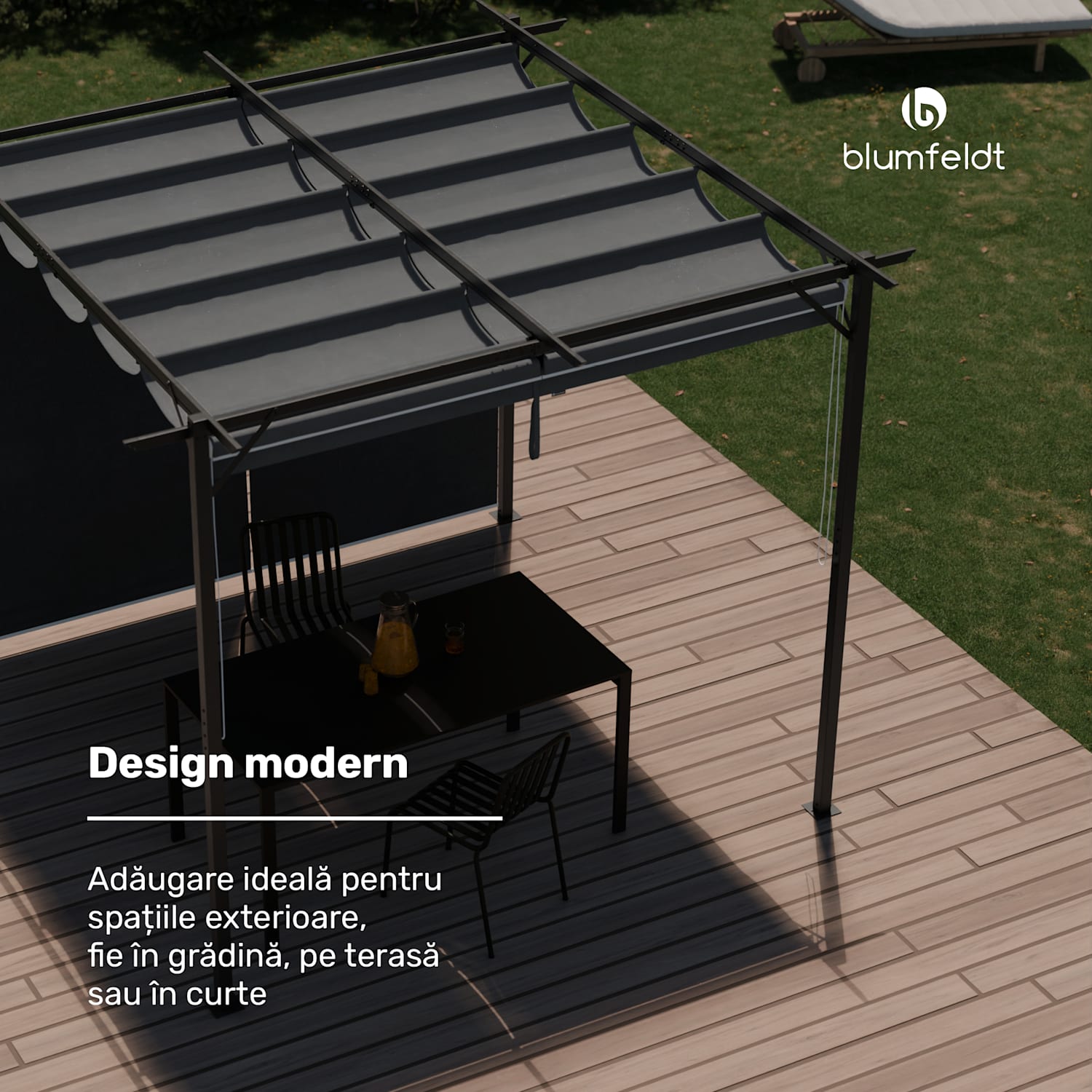 Pantheon Robust Pergola, 3x3 m oțel vopsit electrostatic, rezistent la intemperii, cu jaluzele laterale 3 x 3 m | cu panouri laterale | Gri închis