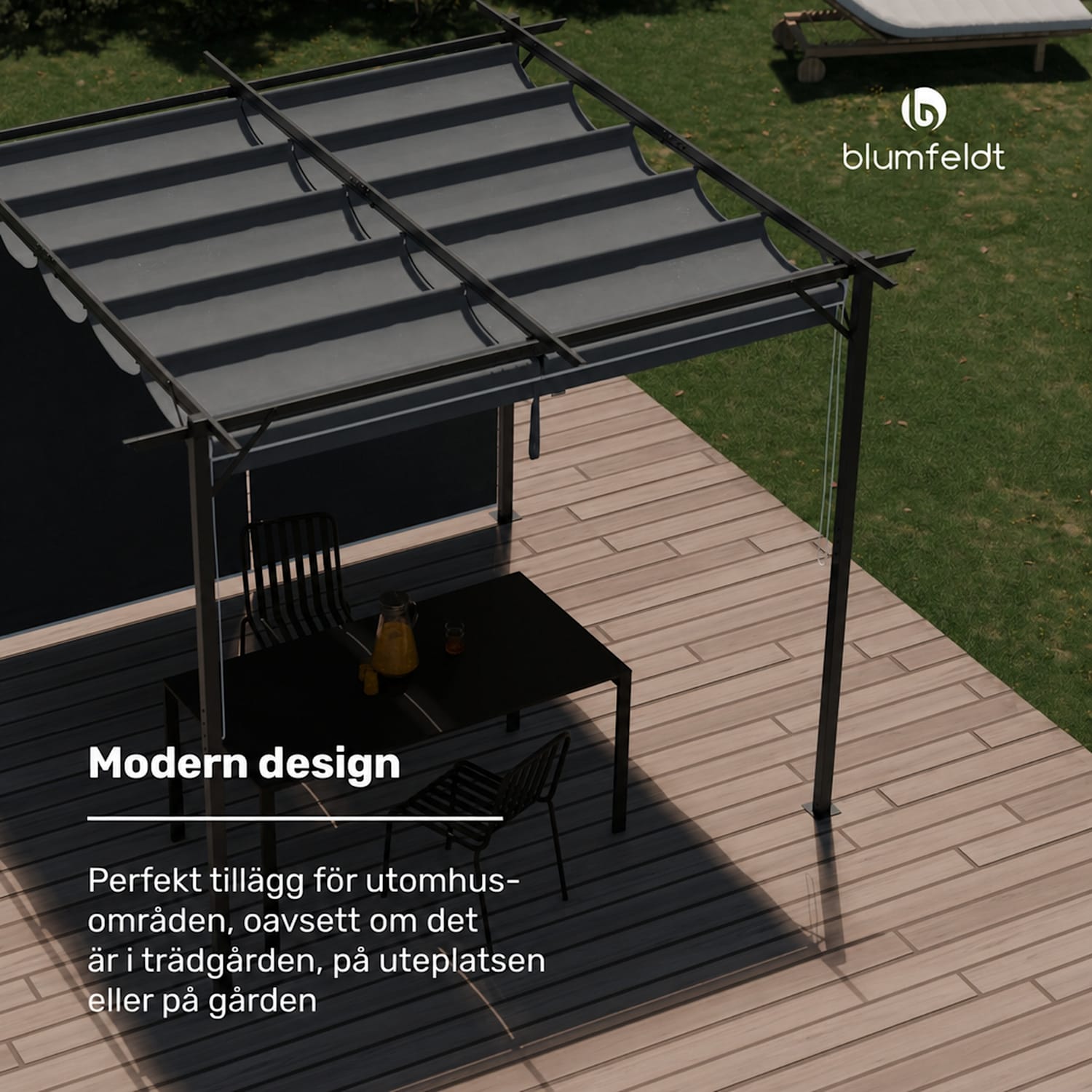 Pantheon Robust Pergola 3x3 m, väderbeständig, pulverlackerat stål, rulljalusier på sidorna 3 x 3 m | Med sidoväggar | Mörkgrå