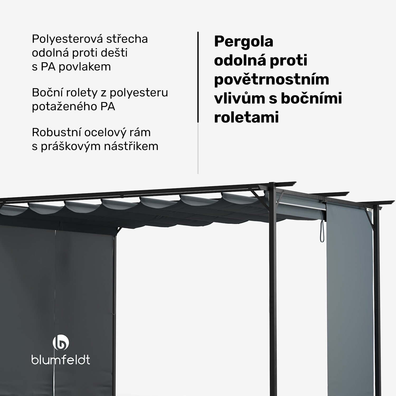 Pantheon Robust Pergola, 3x4 m práškově lakovaná ocel odolná vůči povětrnostním vlivům s bočními roletami 3 x 4 m | s bočními panely | Tmavě šedá