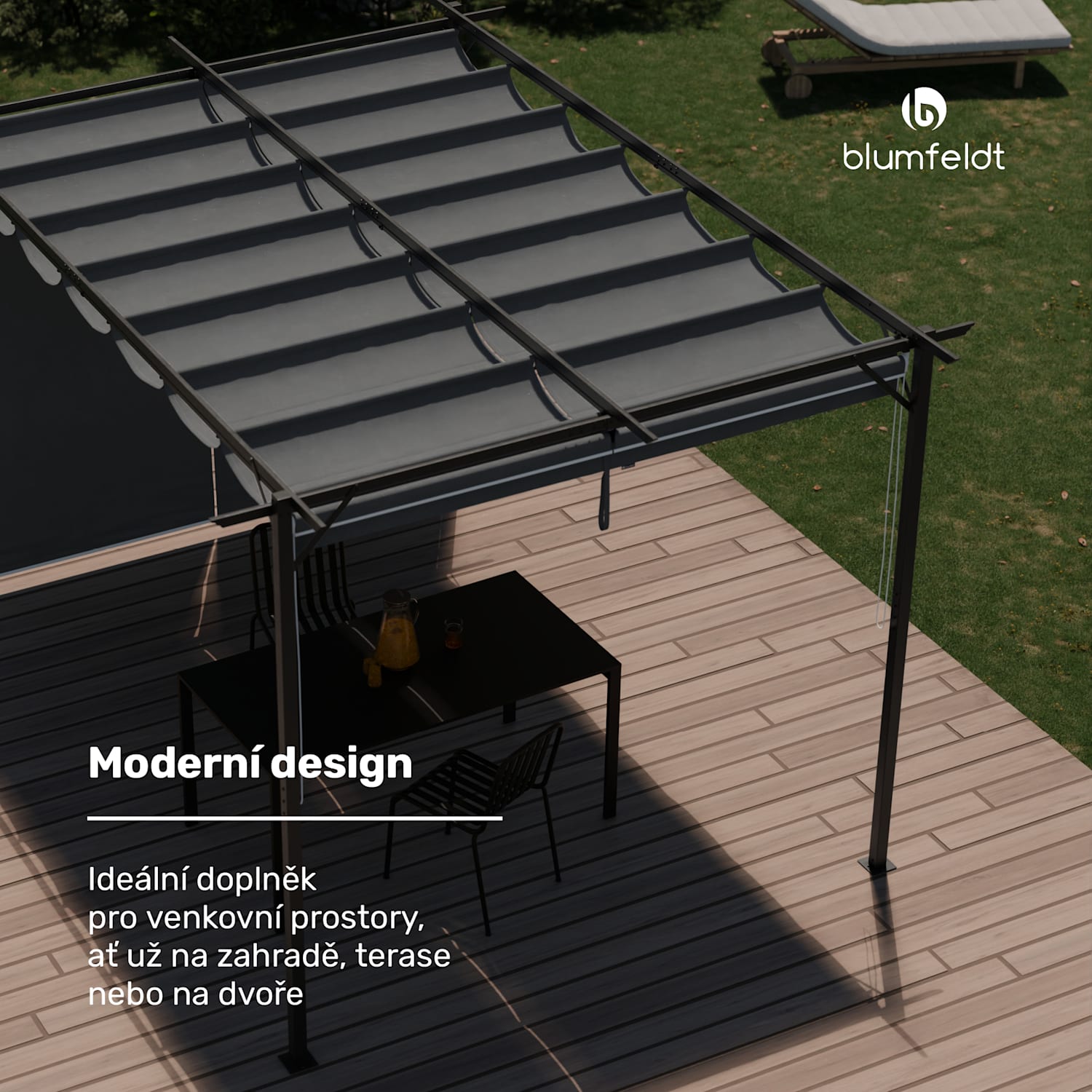Pantheon Robust Pergola, 3x4 m práškově lakovaná ocel odolná vůči povětrnostním vlivům s bočními roletami 3 x 4 m | s bočními panely | Tmavě šedá