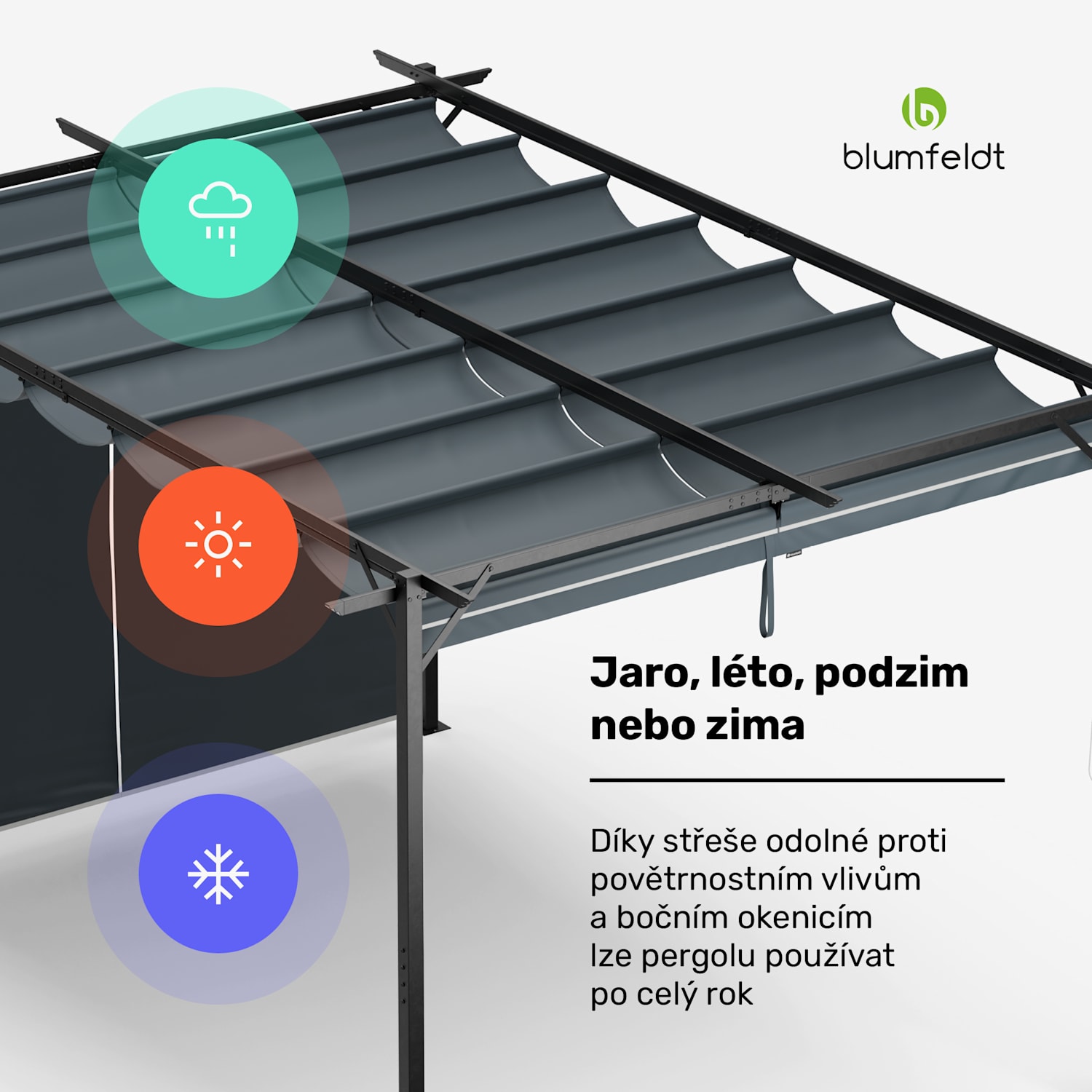 Pantheon Robust Pergola, 3x4 m práškově lakovaná ocel odolná vůči povětrnostním vlivům s bočními roletami 3 x 4 m | s bočními panely | Tmavě šedá