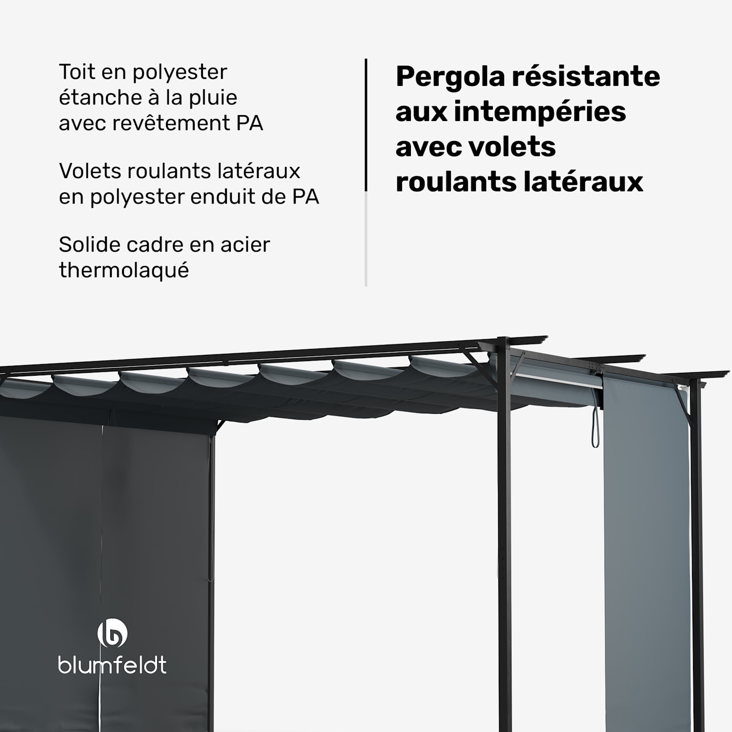 Pantheon Robust pergola 3x4 m weerbestendig staal met poedercoating incl. jaloezieën  3 x 4 m | met zijwanden | Donkergrijs