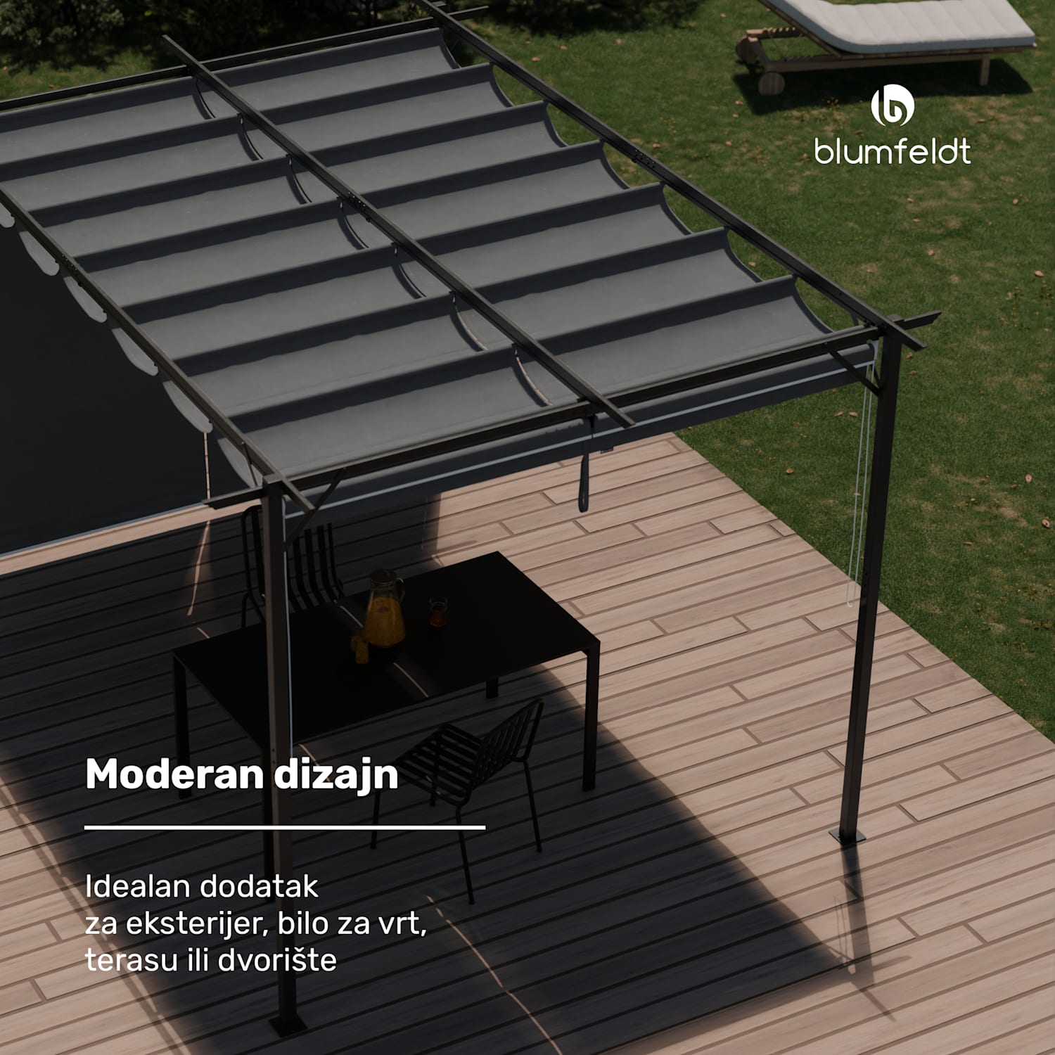 Pantheon Robust pergola 3 x 4 m čelik otporan na vremenske uvjete premazan zaštitnim lakiranjem s bočnim roletama 3 x 4 m | s bočnim stranicama | Tamno siva