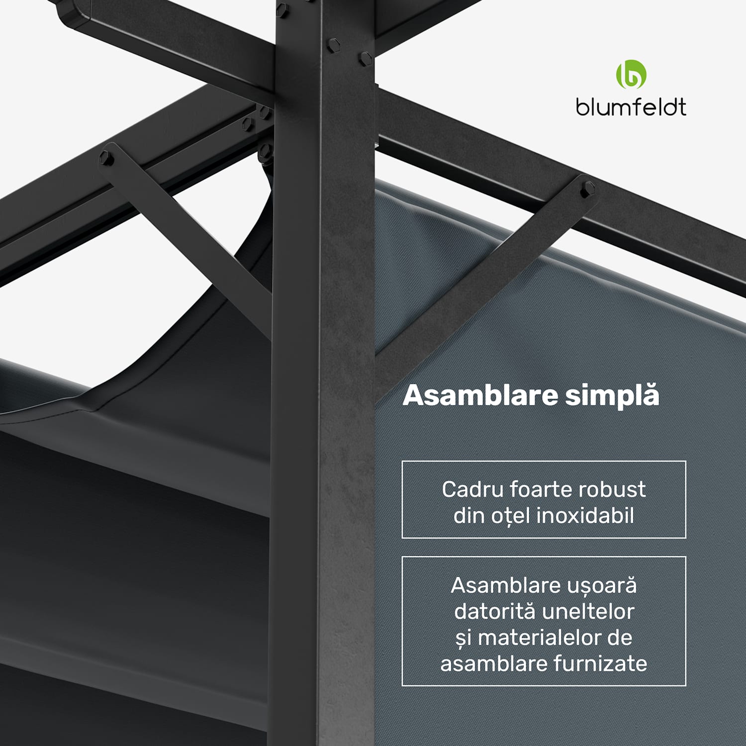 Pantheon Robust Pergola, 3x4 m Oțel vopsit în câmp electrostatic, rezistent la intemperii, cu rulouri laterale. 3 x 4 m | cu panouri laterale | Gri închis