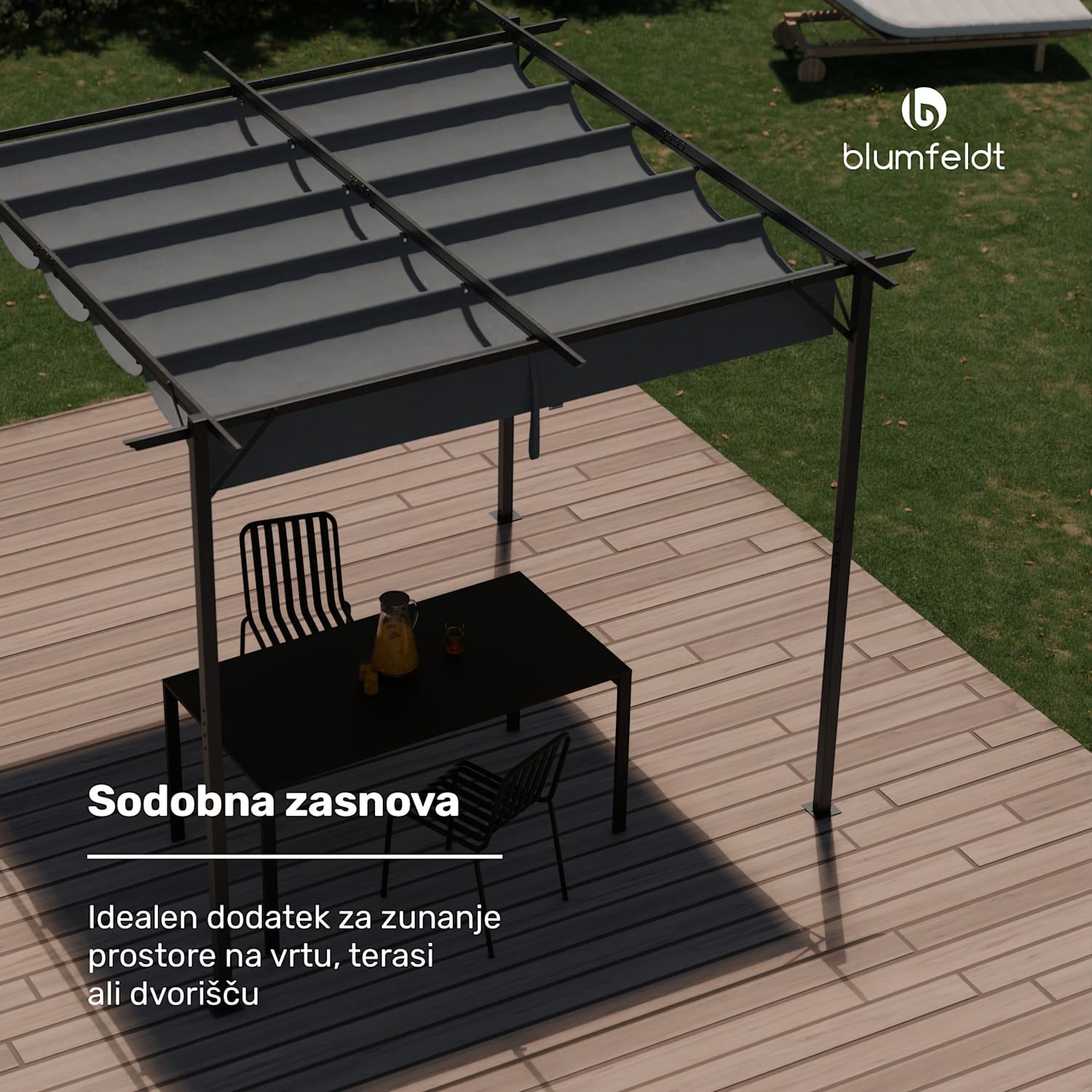 Pantheon Robust Pergola, 3x3 m, prašno barvano jeklo, odporno na vremenske vplive, s stranskimi roloji 3 x 3 m | brez stranskih plošč | Temno siva