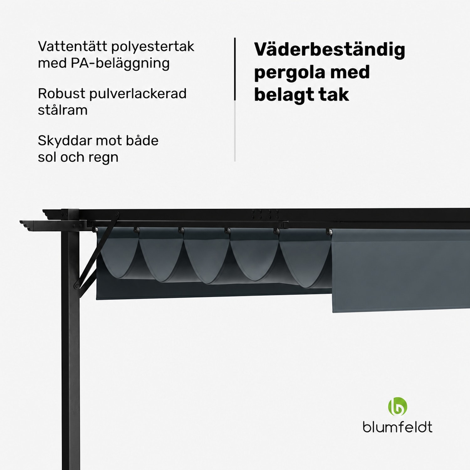 Pantheon Robust Pergola 3x3 m, väderbeständig, pulverlackerat stål 3 x 3 m | Utan sidoväggar | Mörkgrå