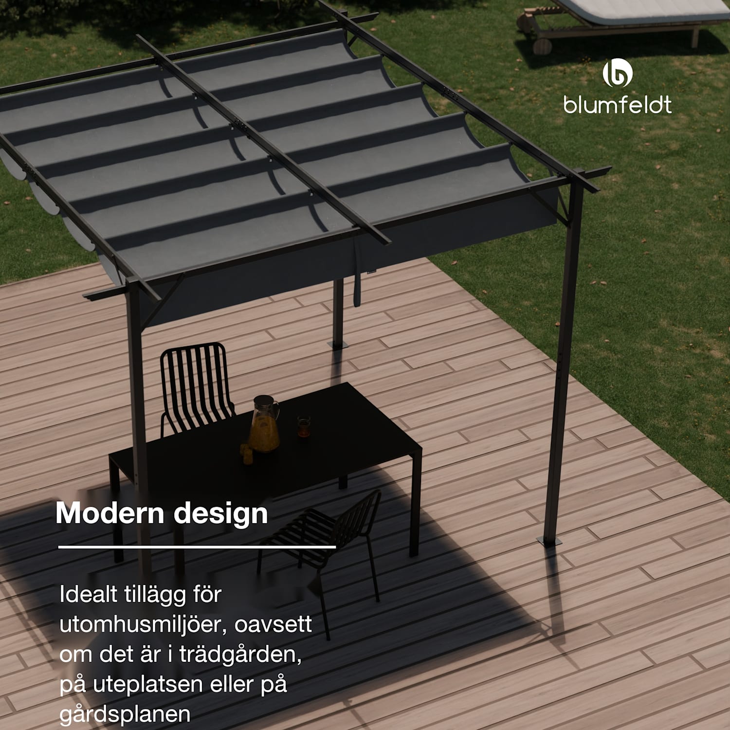 Pantheon Robust Pergola 3x3 m, väderbeständig, pulverlackerat stål 3 x 3 m | Utan sidoväggar | Mörkgrå