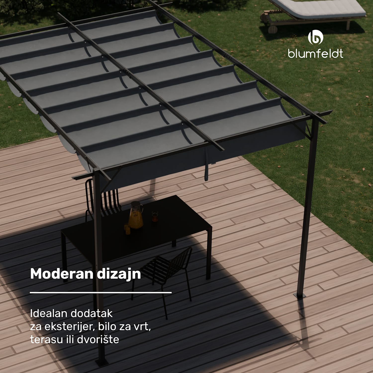 Pantheon Robust pergola 3 x 4 m čelik otporan na vremenske uvjete premazan zaštitnim lakiranjem s bočnim roletama 3 x 4 m | bez bočnih stranica | Tamno siva