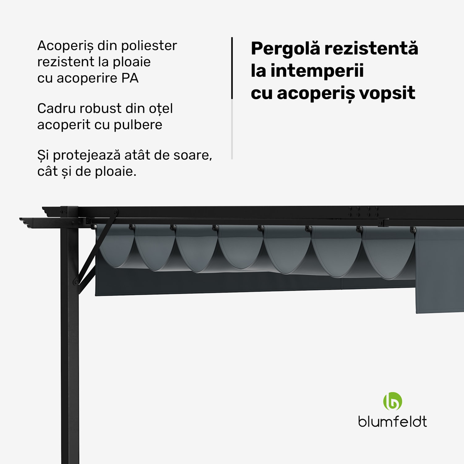 Pantheon Robust Pergola, 3x4 m oțel vopsit electrostatic, rezistent la intemperii. 3 x 4 m | fără panouri laterale | Gri închis