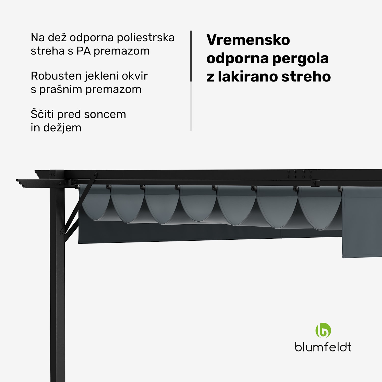 Pantheon Robust Pergola, 3x4 m, prašno barvano jeklo, odporno na vremenske vplive, s stranskimi roloji 3 x 4 m | brez stranskih plošč | Temno siva