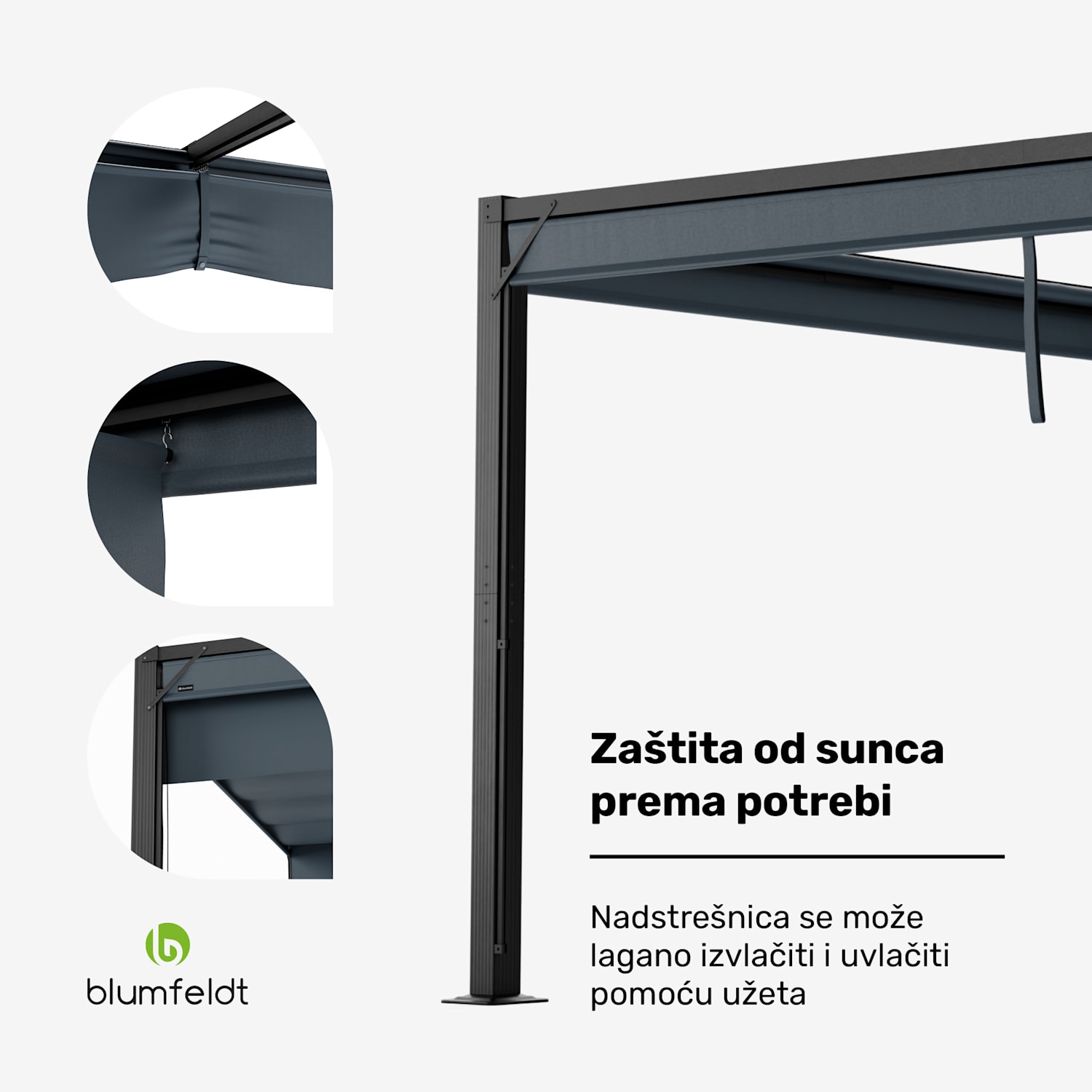Pantheon Cortina sjenica 3x4 m, otporna na vremenske uvjete, aluminij, zaštitno lakiranje, rolo zavjese 3 x 4 m | Antracit / crna