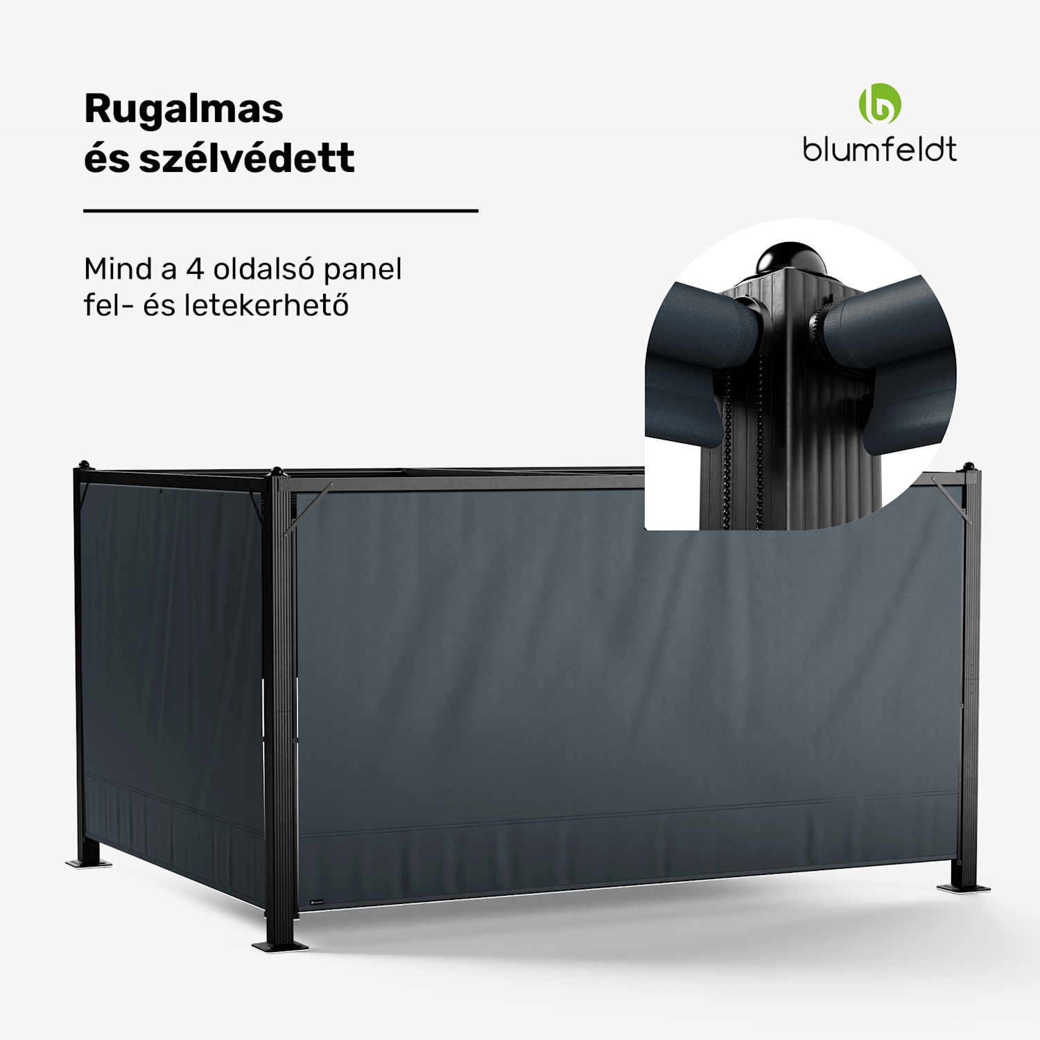 Pantheon Cortina pavilon 3x4 m, időjárásálló, alumínium, porfestett, redőnyök 3 x 4 m | Antracit / fekete