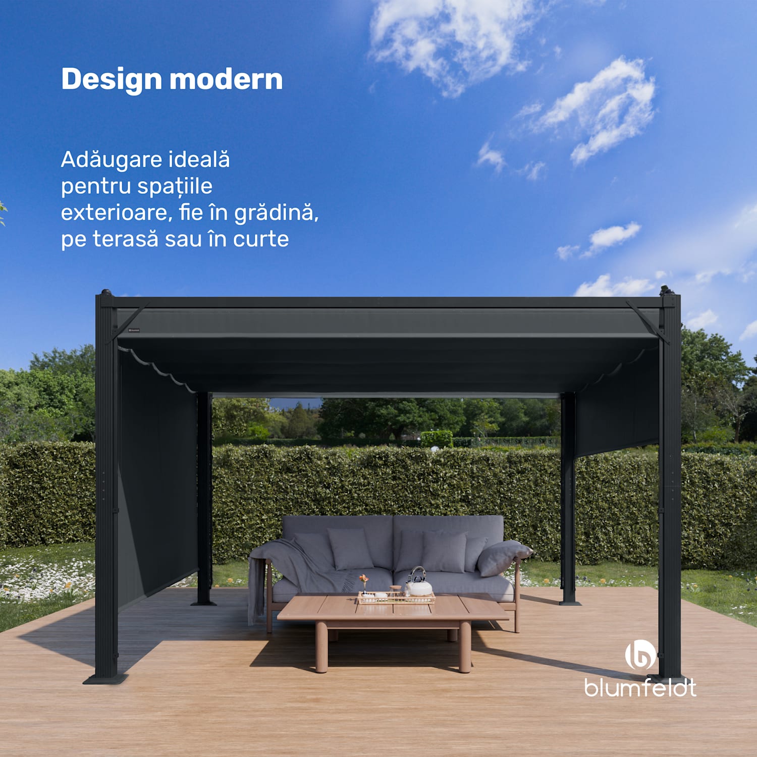 Altan Pantheon Cortina 3x4 m, rezistent la intemperii, aluminiu, vopsea pulbere, jaluzele 3 x 4 m | Antracit / Negru