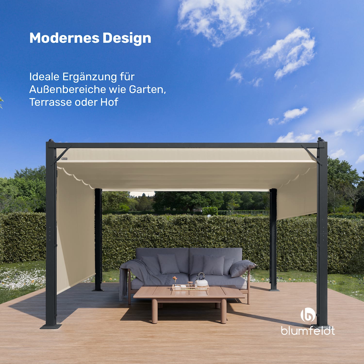 Pantheon Cortina Pavillon 3x4m | wetterbeständig | Aluminium | pulverbeschichtet | Rollläden 3 x 4 m | Anthrazit / Beige