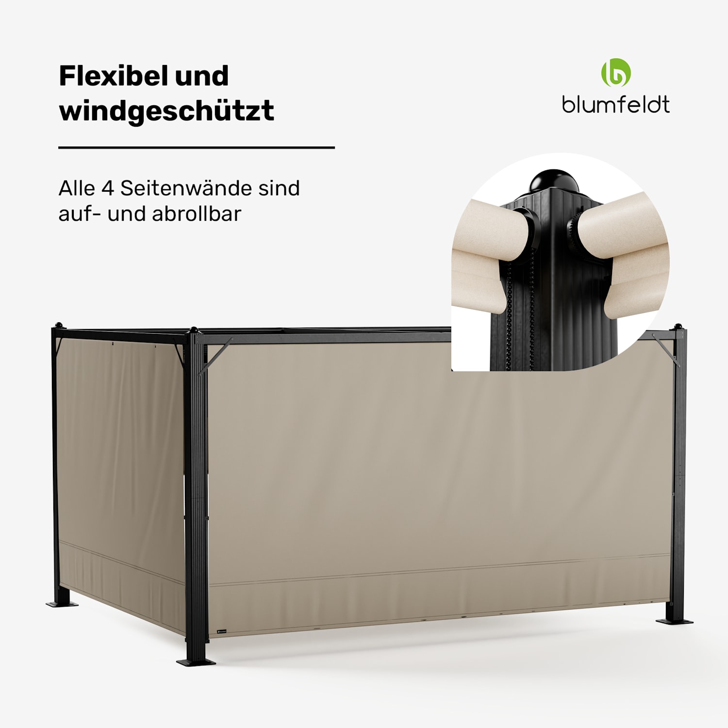 Pantheon Cortina Pavillon 3x4m | wetterbeständig | Aluminium | pulverbeschichtet | Rollläden 3 x 4 m | Anthrazit / Beige
