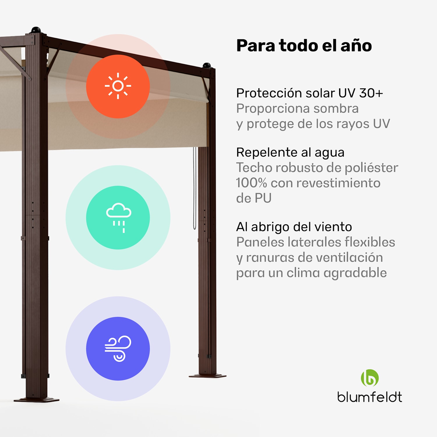 Pantheon Cortina gazebo 3 x 4 m | resistente a la intemperie | aluminio | con recubrimiento en polvo | persianas 3 x 4 m | Marrón / Beige