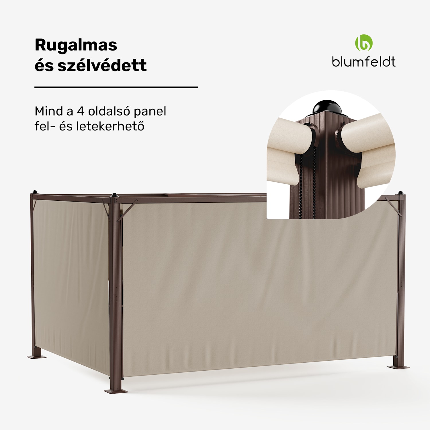 Pantheon Cortina pavilon 3x4 m, időjárásálló, alumínium, porfestett, redőnyök 3 x 4 m | Barna / bézs