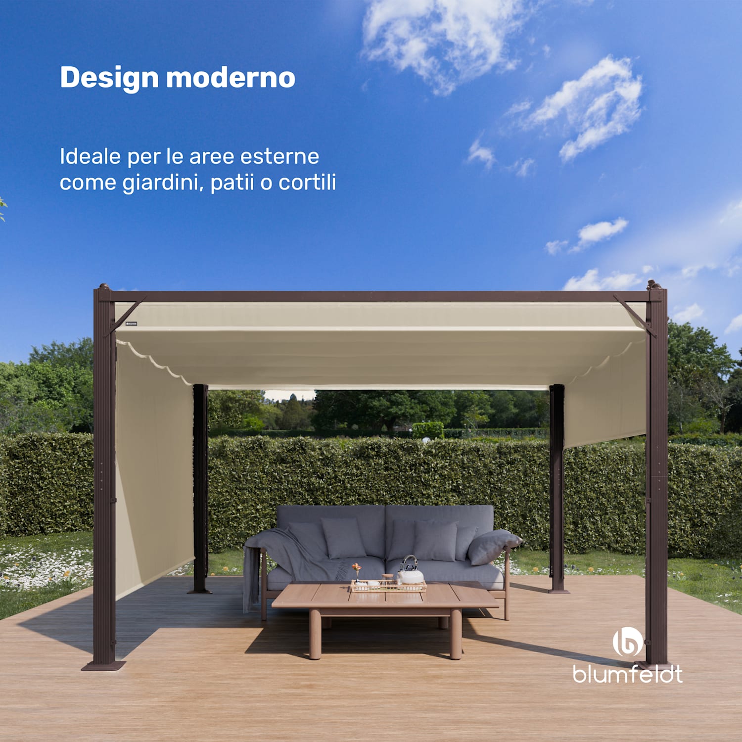 Pantheon Cortina - Gazebo, 3x4 m | Resistente alle intemperie | Alluminio | Verniciato a polvere | Imposte 3 x 4 m | Marrone/Beige