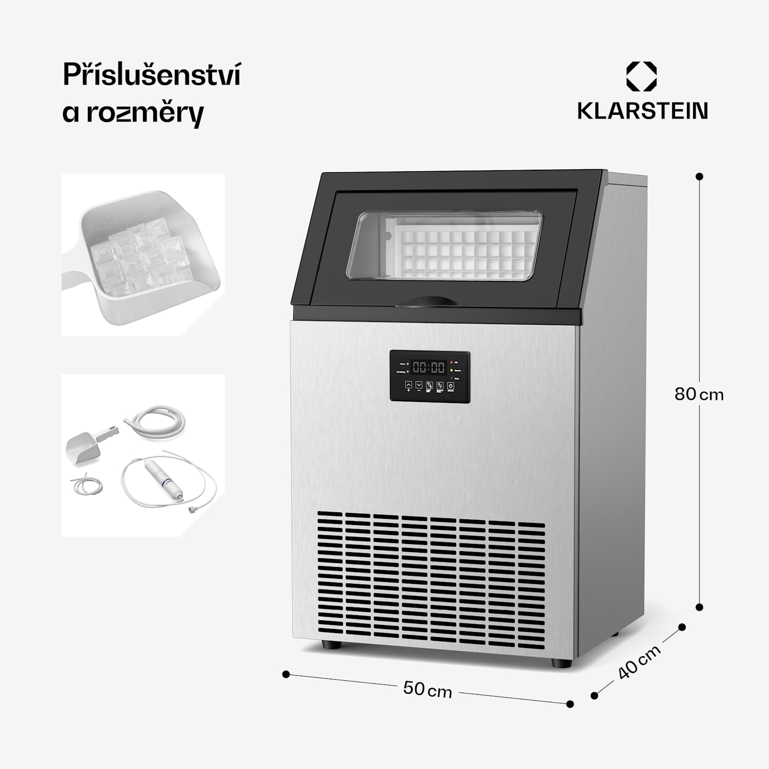 Glacial průmyslový výrobník ledu 45 kg s LED displejem a okénkem 