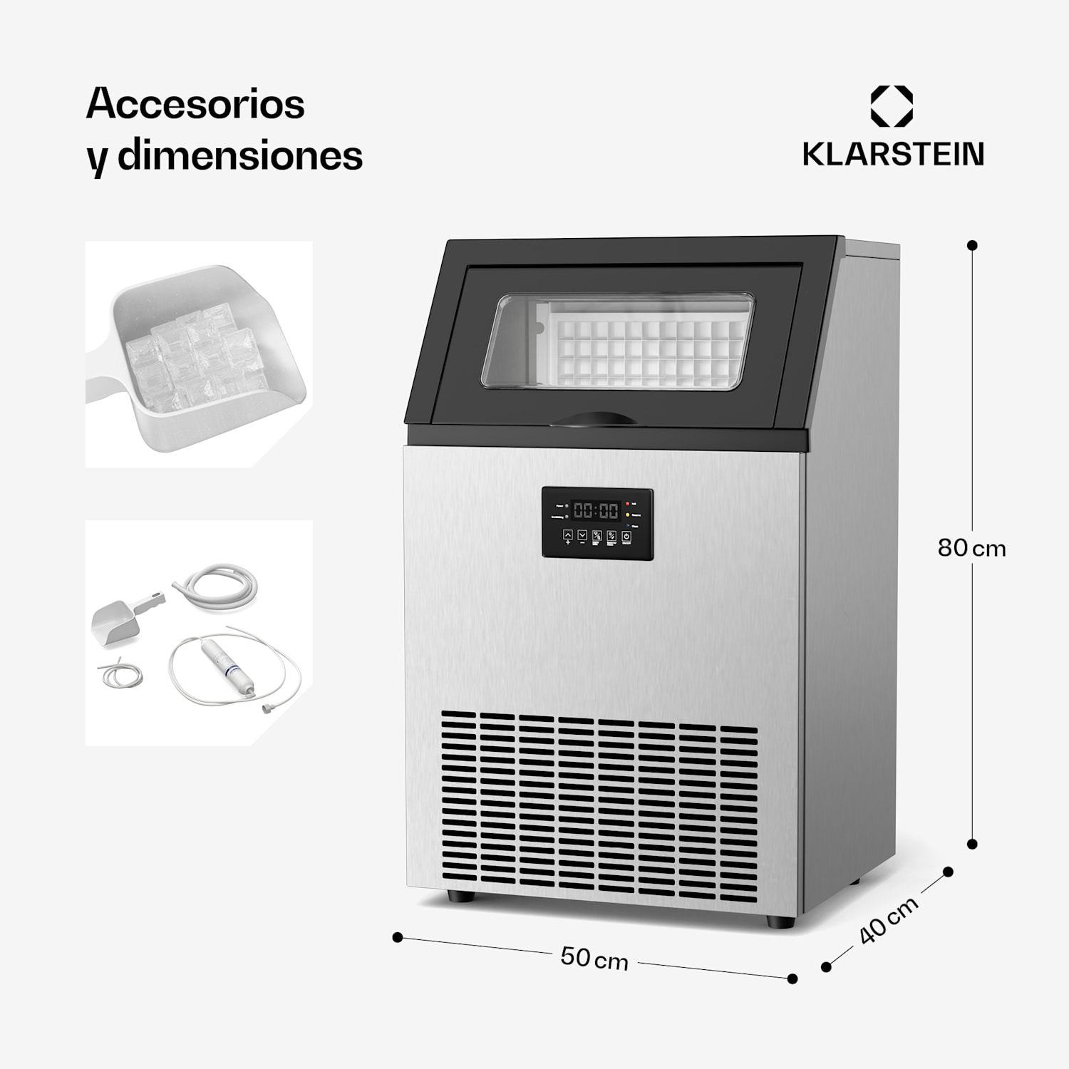 Maquina de hielo industrial Glacial 45kg con pantalla LED y ventana de visualización 