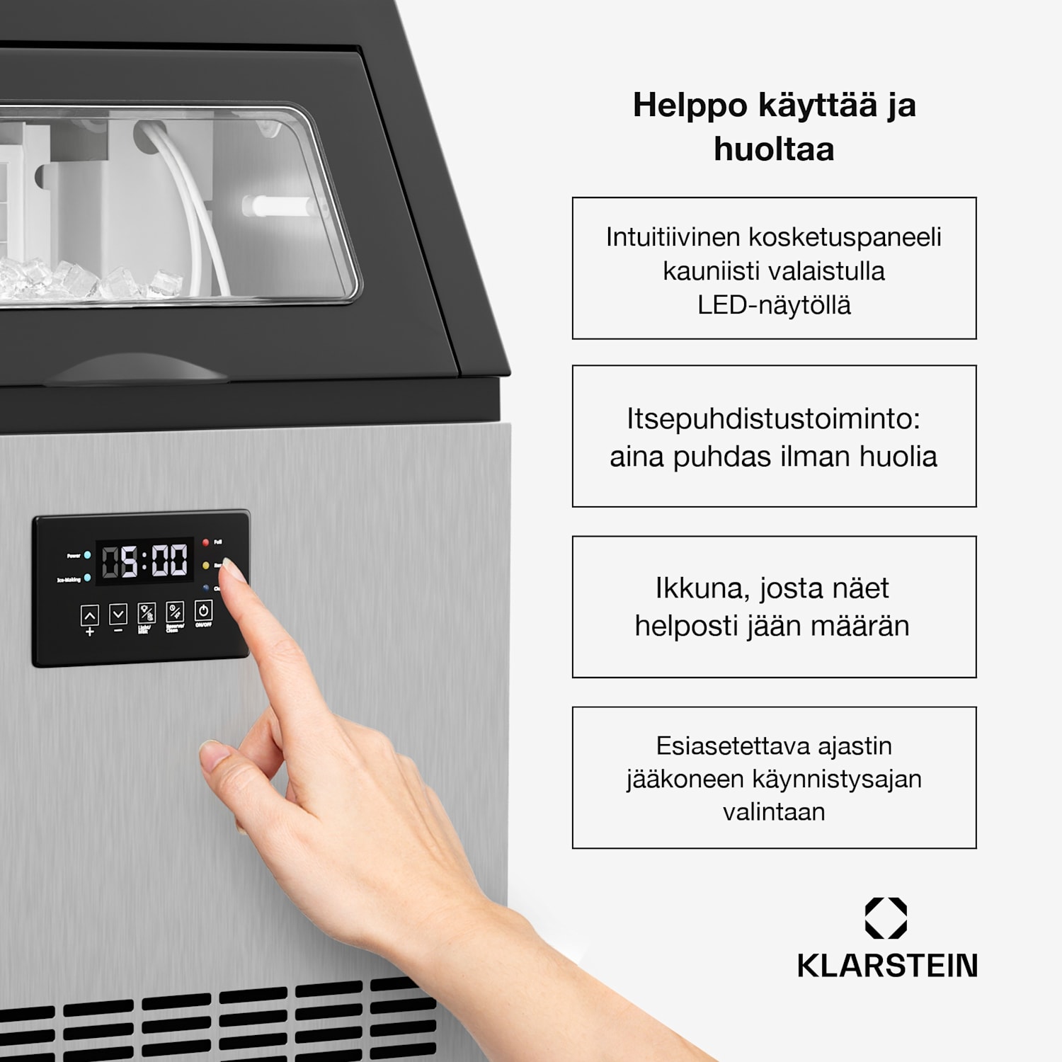 Glacial Industrial -jääpalakone 45 kg LED-näytöllä ja katseluikkunalla 