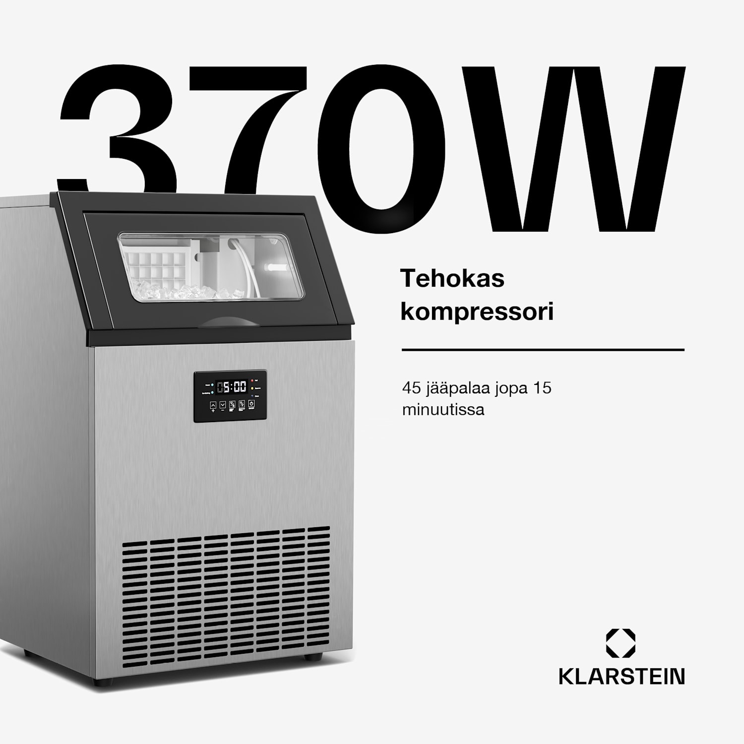 Glacial Industrial -jääpalakone 45 kg LED-näytöllä ja katseluikkunalla 