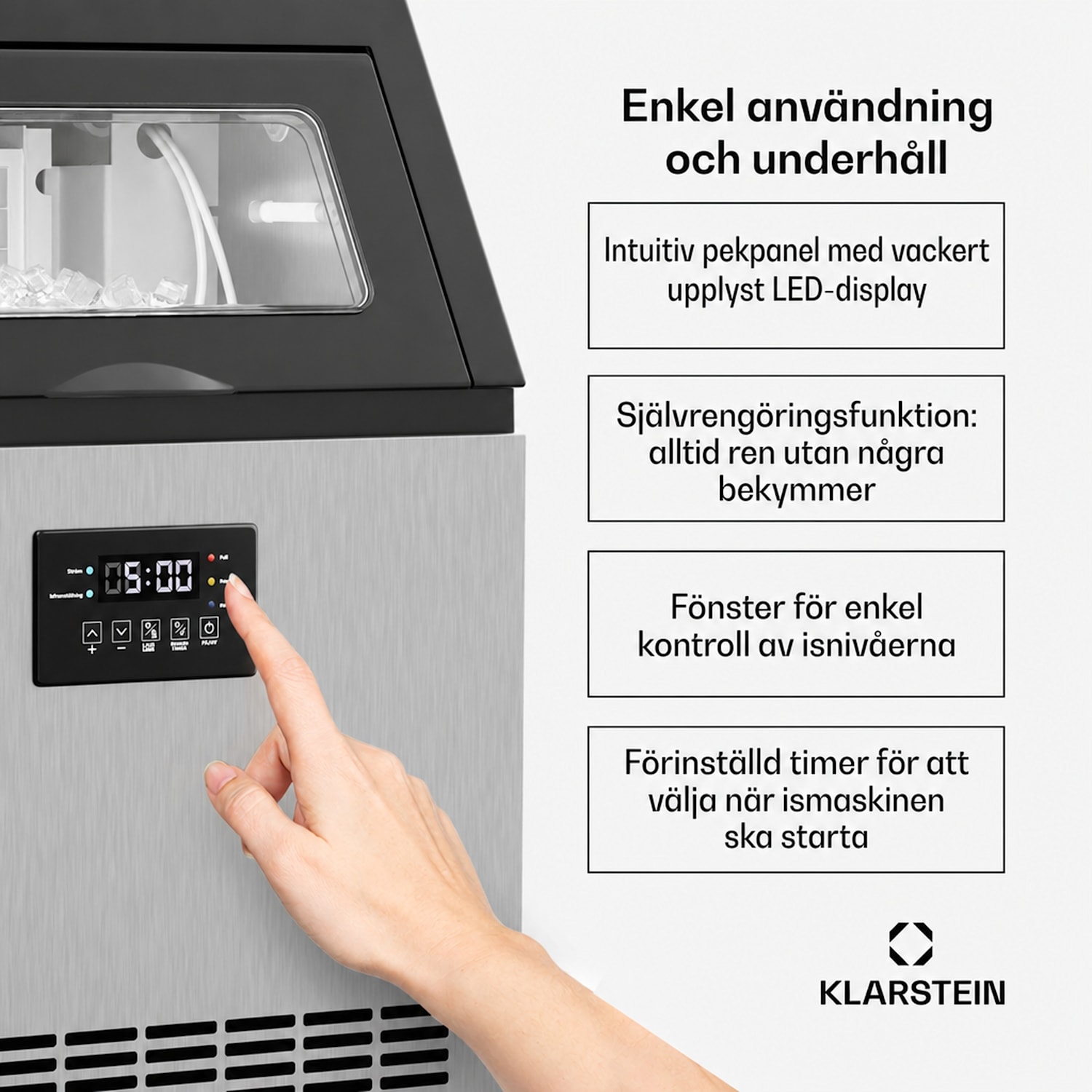 Industriell ismaskin Glacial 45 kg med LED-display och insynsfönster 