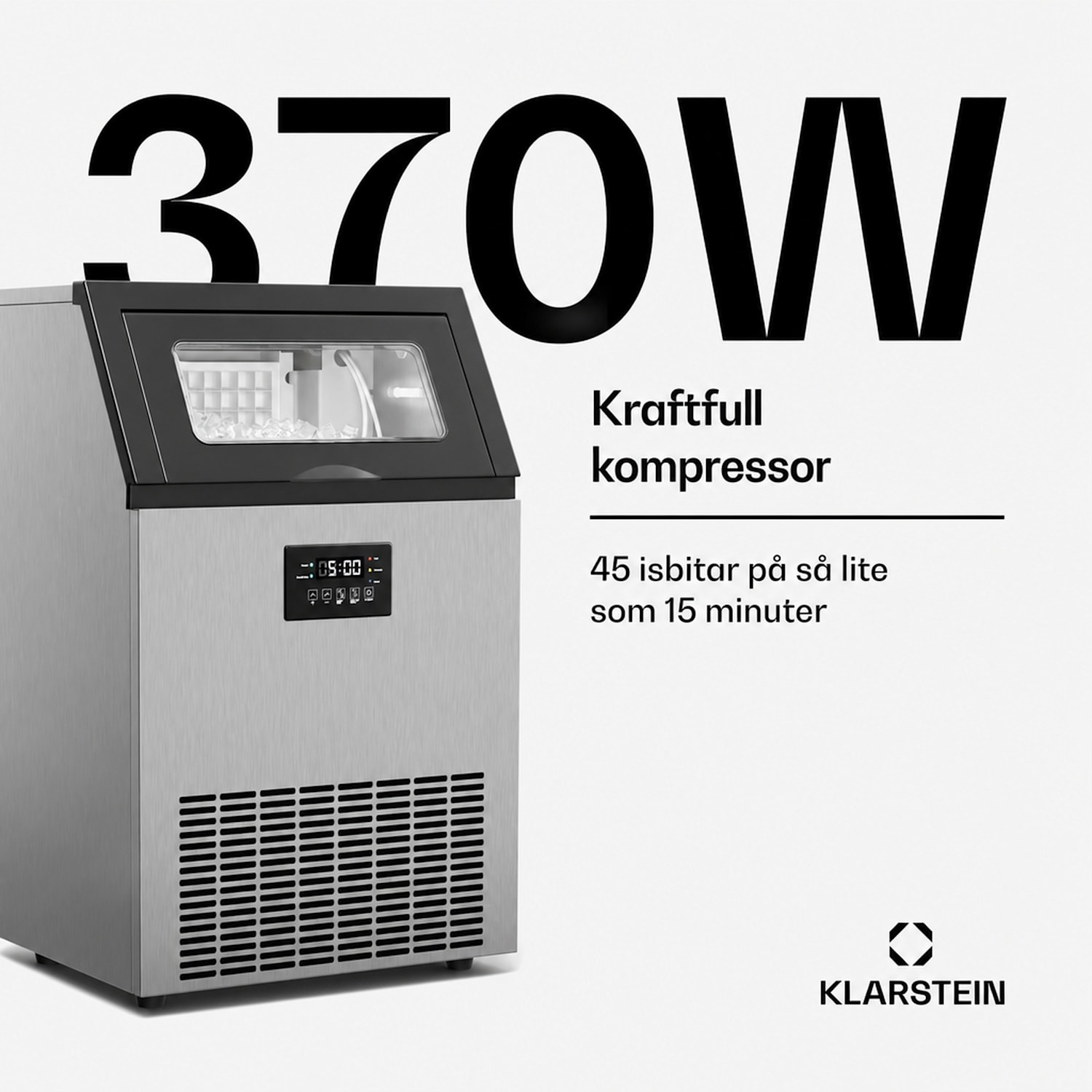 Industriell ismaskin Glacial 45 kg med LED-display och insynsfönster 