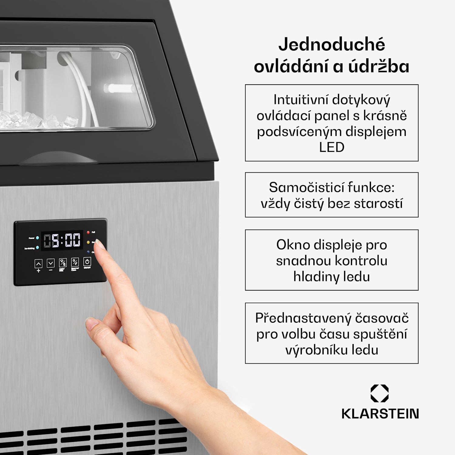 Glacial průmyslový výrobník ledu 55 kg s LED displejem a okénkem 
