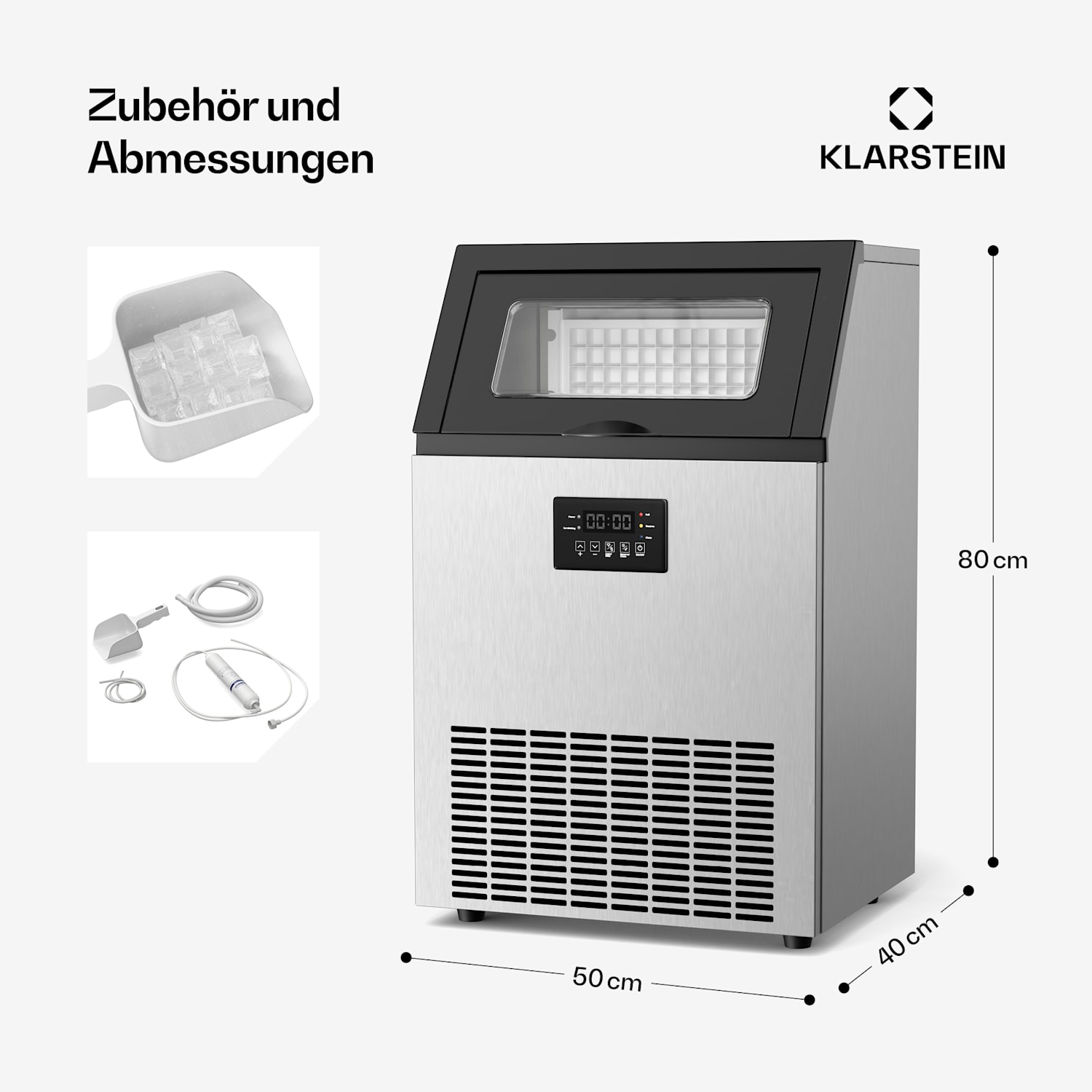 Glacial - Macchina del ghiaccio industriale, 55 kg, con display a LED e finestrella 