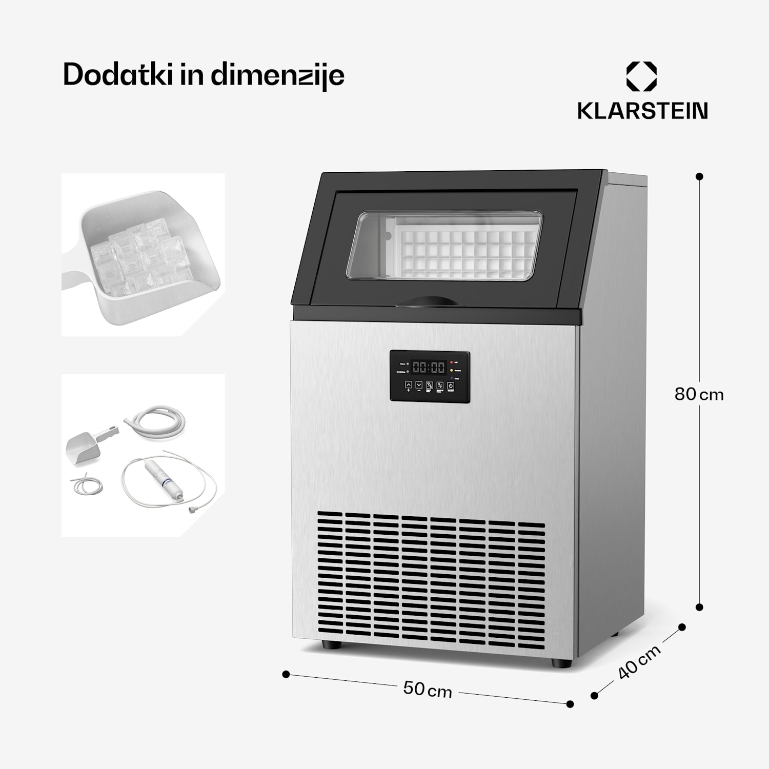 Glacial Industrijski aparat za led 55 kg s prikazovalnikom LED in okencem 