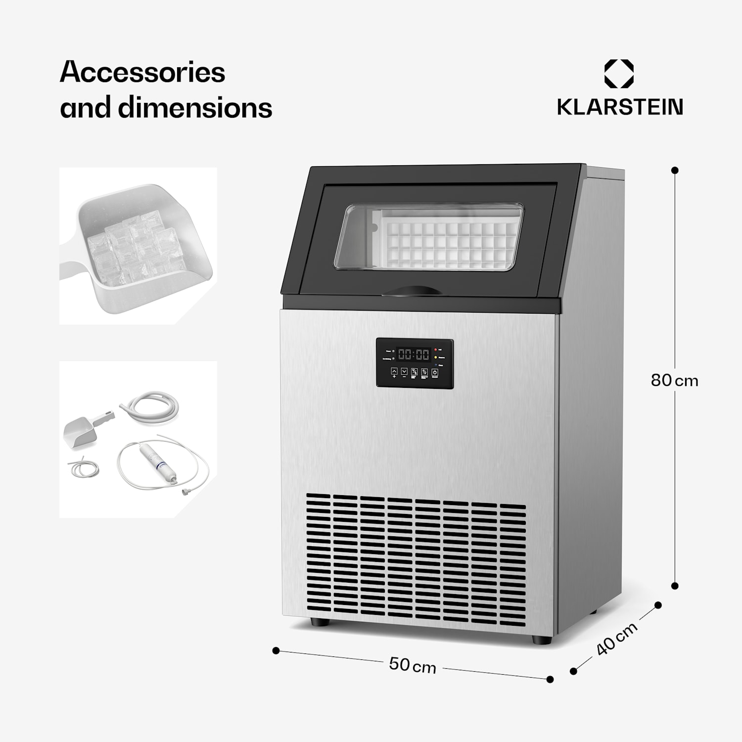 Glacial professionele ijsblokjesmachine 55 kg met leddisplay en kijkvenster 