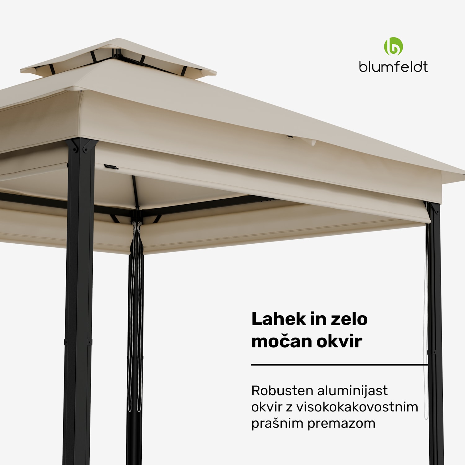 Vrtni paviljon Grandezza Cortina 3x3 m, odporen na vremenske vplive, prašno lakiran, stranske rolete 3 x 3 m | Bež