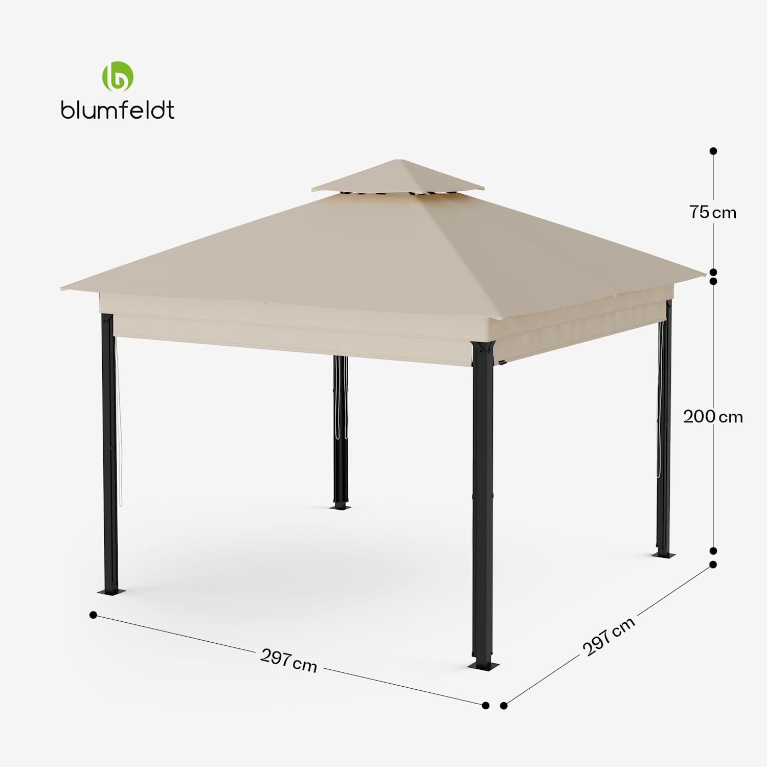 Vrtni paviljon Grandezza Cortina 3x3 m, odporen na vremenske vplive, prašno lakiran, stranske rolete 3 x 3 m | Bež