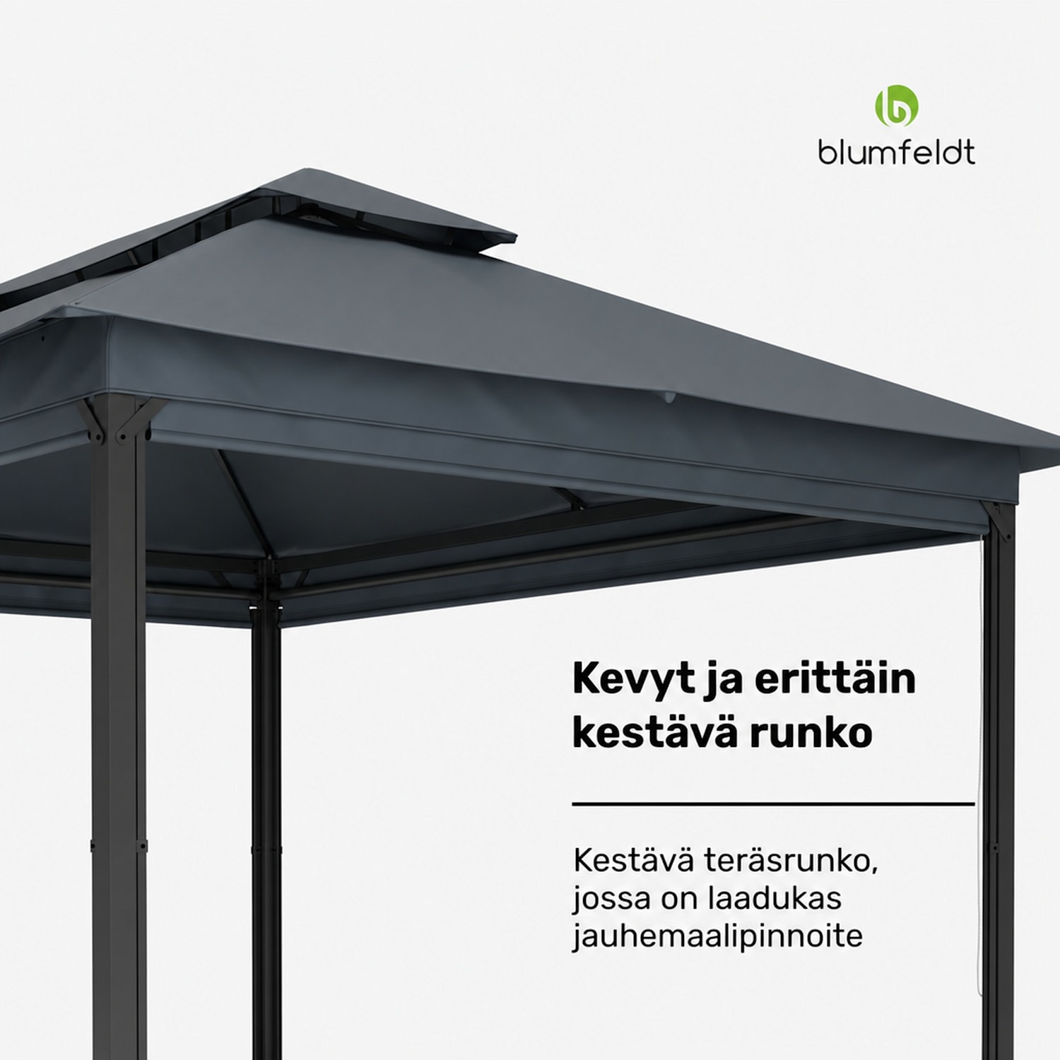 Grandezza Cortina puutarhapaviljonki 3 x 4 m | säänkestävä | jauhemaalattu | sivuilla rullaverhot 3 x 4 m | Tummanharmaa