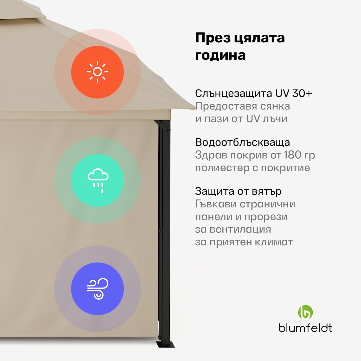 Grandezza Cortina градинска беседка 3x4 м, устойчива на атмосферни влияния, прахово покритие, странични ролети 3 x 4 m | Бежов