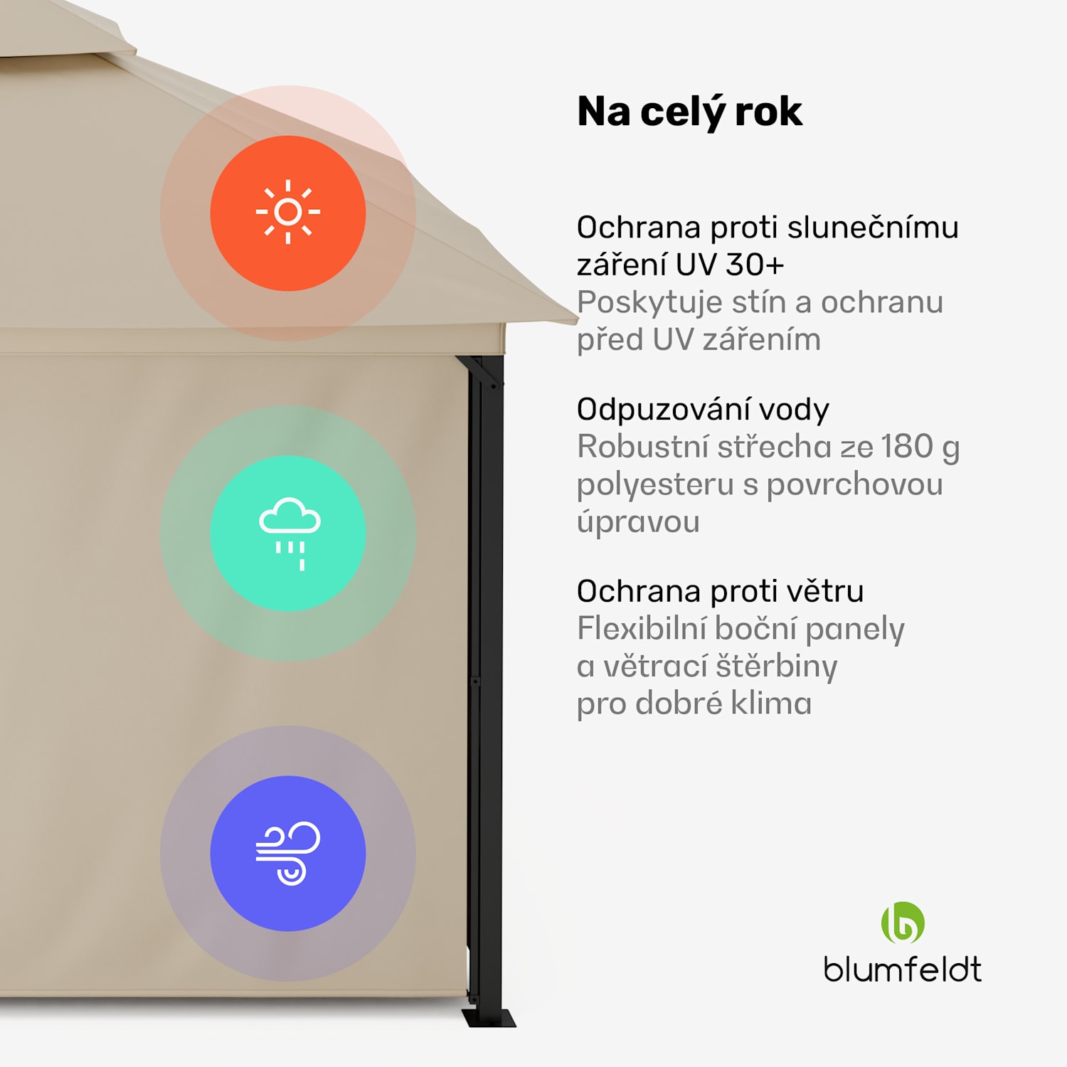 Grandezza Cortina zahradní altán 3x4 m, odolný proti povětrnostním vlivům, práškově lakovaný, boční rolety 3 x 4 m | Béžová