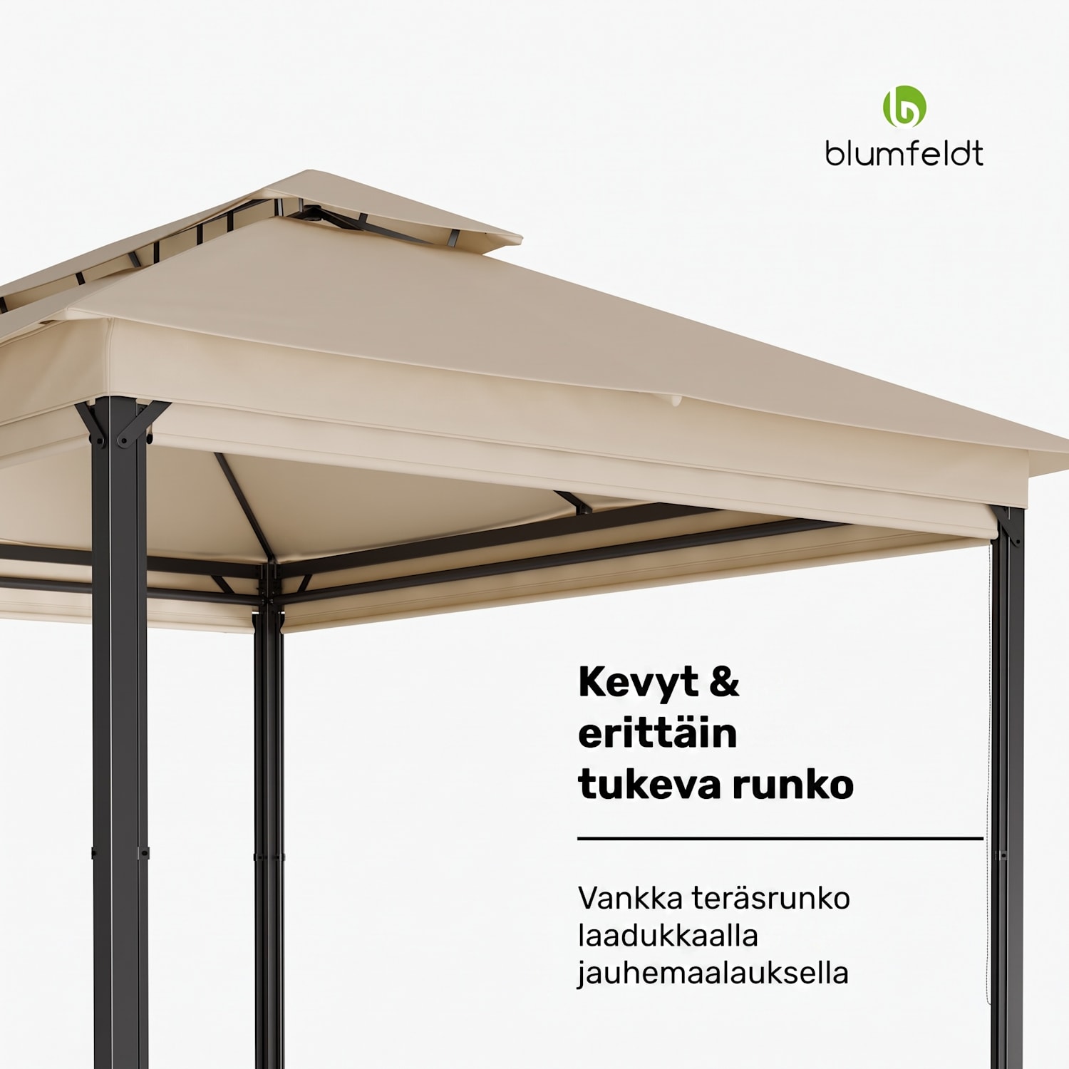 Grandezza Cortina puutarhapaviljonki 3 x 4 m | säänkestävä | jauhemaalattu | sivuilla rullaverhot 3 x 4 m | Beige
