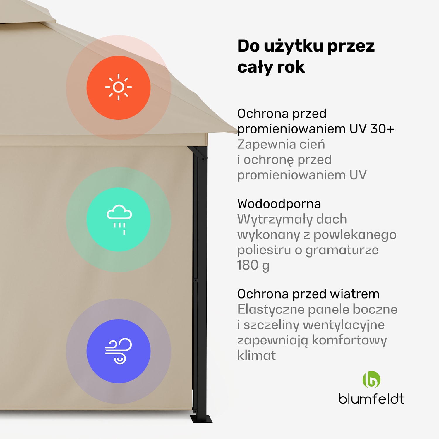 Grandezza Cortina Altana ogrodowa 3x4 m, odporna na warunki atmosferyczne, malowana proszkowo, rolety boczne 3 x 4 m | Beż