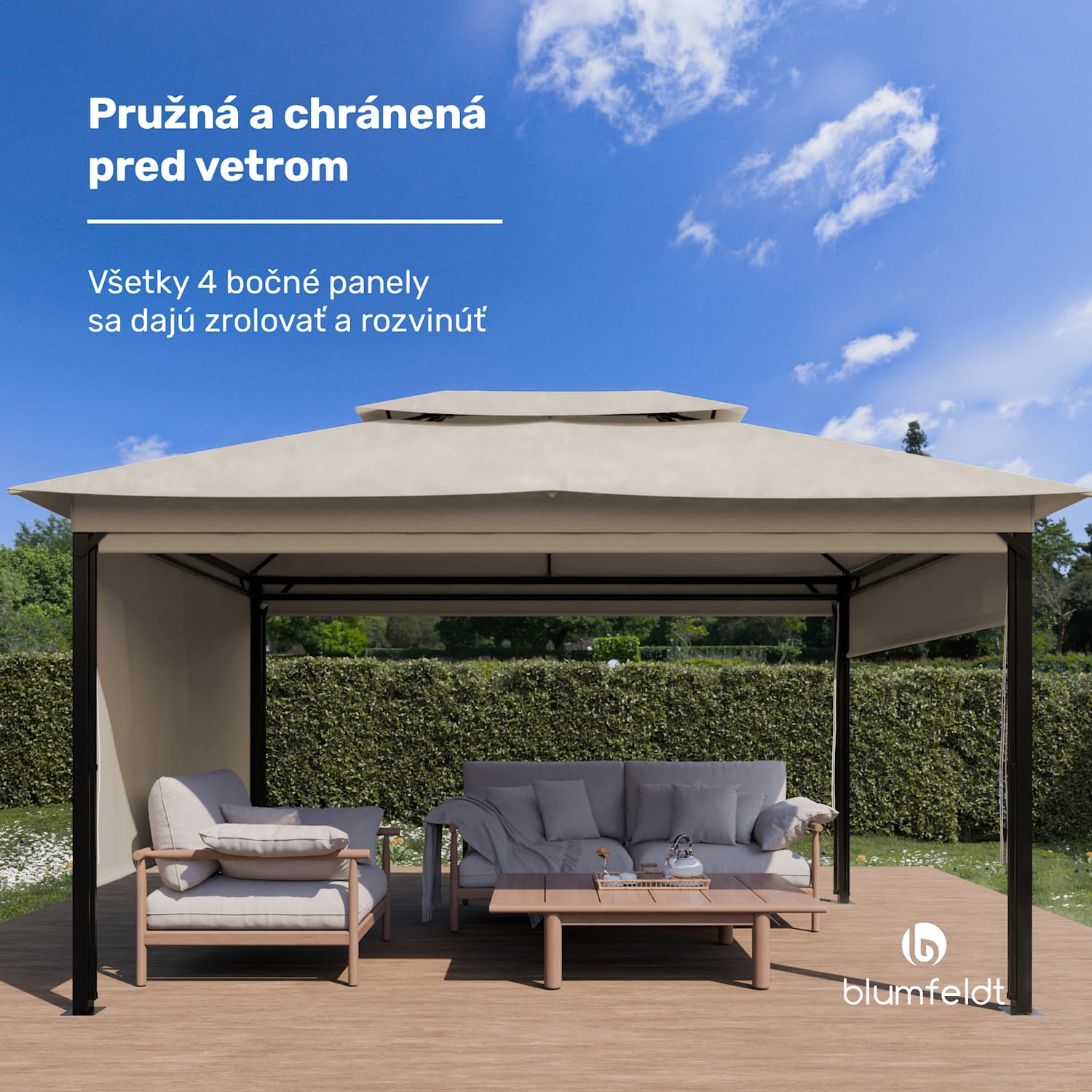 Grandezza Cortina záhradný altánok 3x4 m, odolný voči poveternostným vplyvom, prášková farba, bočné rolety 3 x 4 m | Béžová