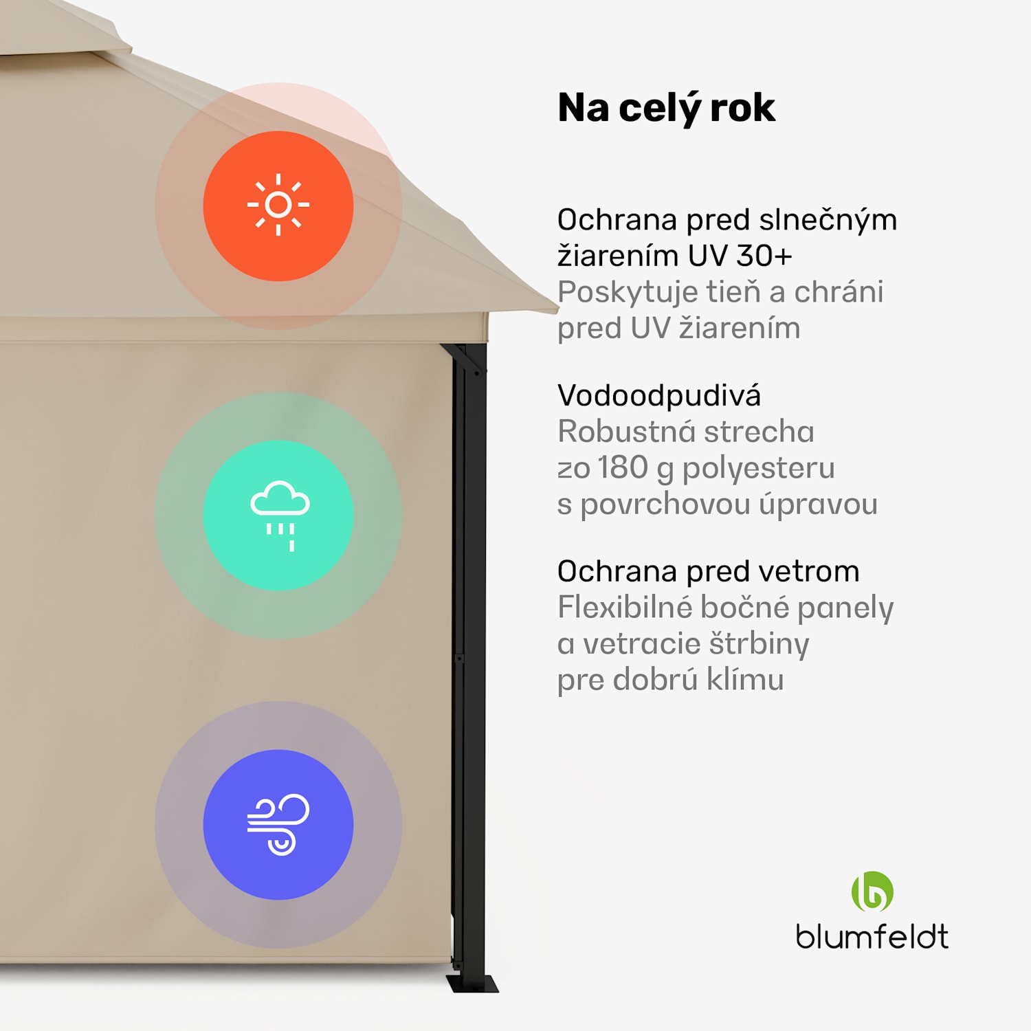Grandezza Cortina záhradný altánok 3x4 m, odolný voči poveternostným vplyvom, prášková farba, bočné rolety 3 x 4 m | Béžová