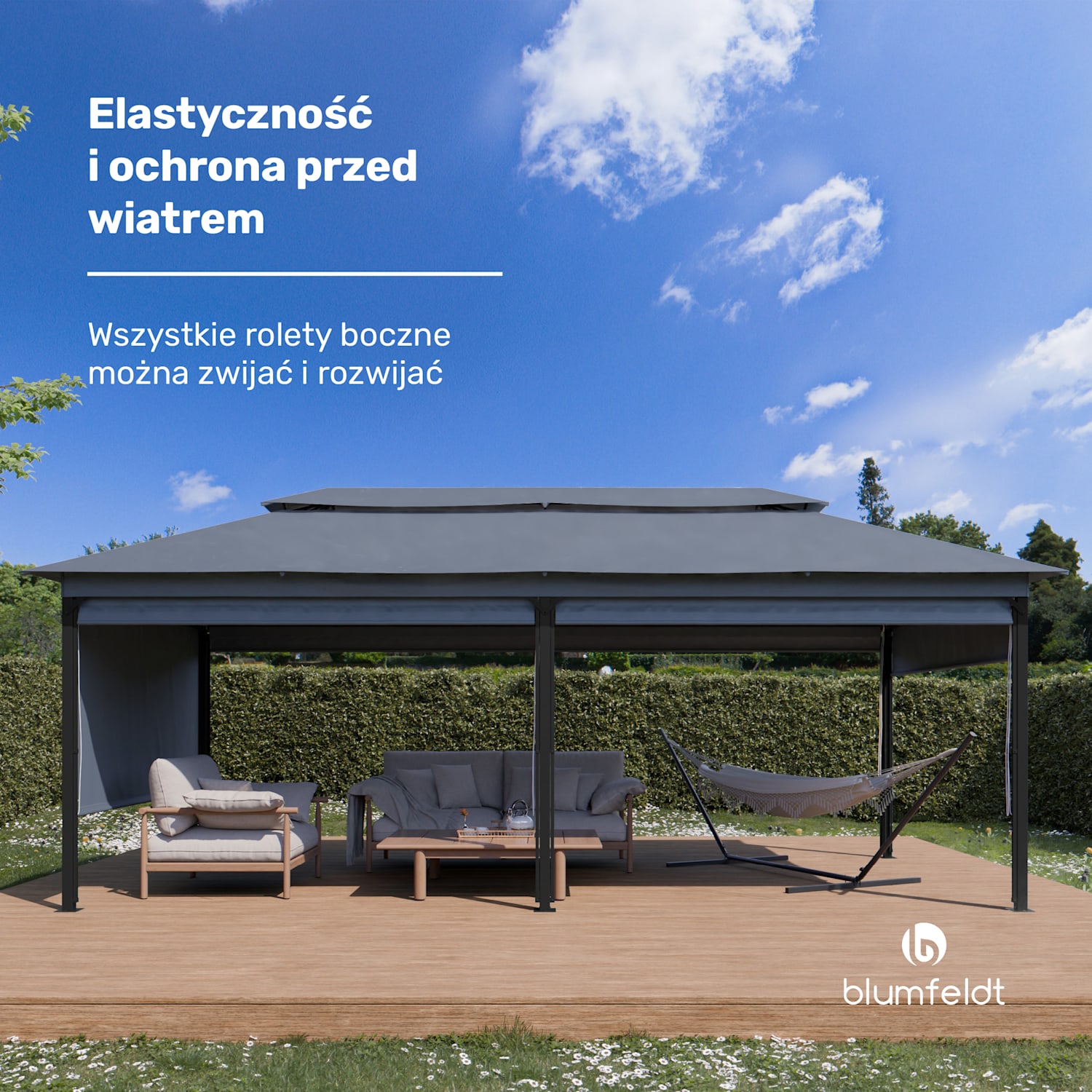 Grandezza Cortina Altana ogrodowa 3x6 m, odporna na warunki atmosferyczne, malowana proszkowo, rolety boczne 3 x 6 m | Ciemnoszary