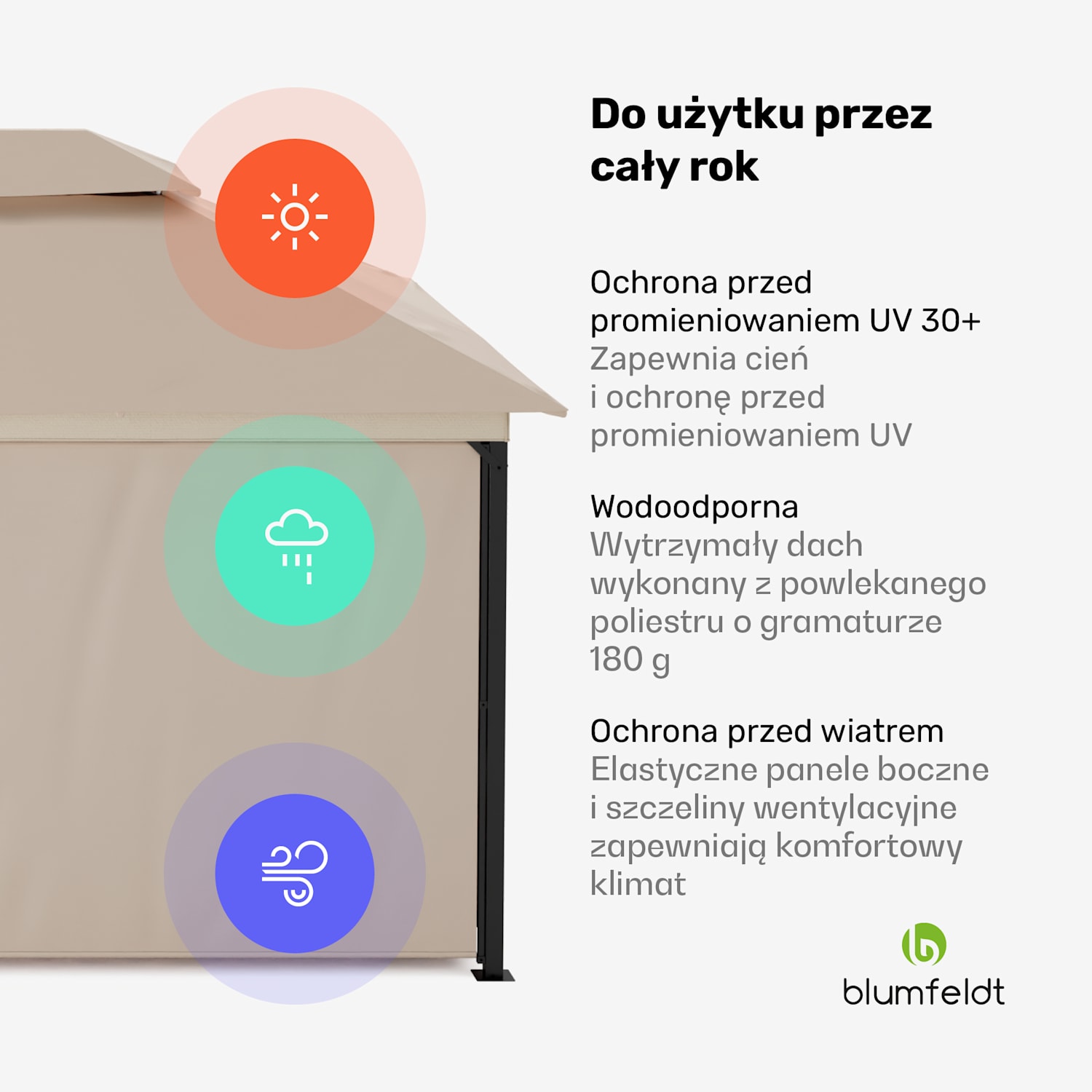 Grandezza Cortina Altana ogrodowa 3x6 m, odporna na warunki atmosferyczne, malowana proszkowo, rolety boczne 3 x 6 m | Beż